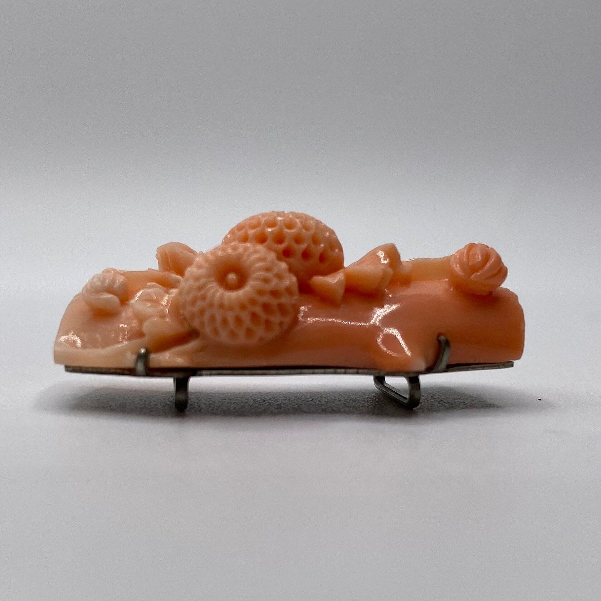 Vintage Intricately Carved Chrysanthemum Coral Japanese Obidome | Vintage Carved Natural Genuine Coral