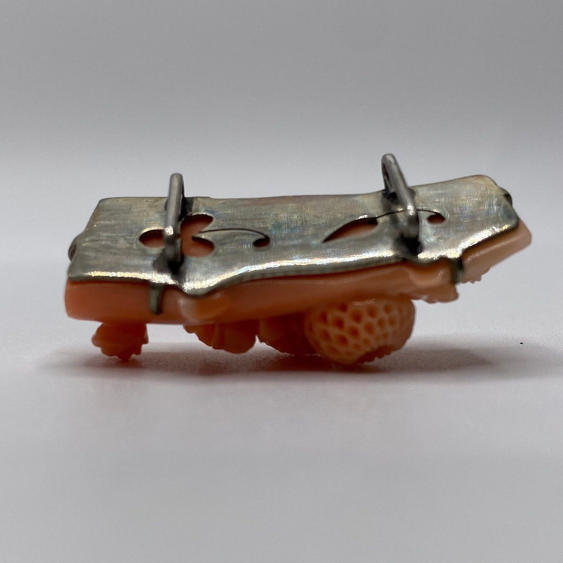 Vintage Intricately Carved Chrysanthemum Coral Japanese Obidome | Vintage Carved Natural Genuine Coral - Image 6