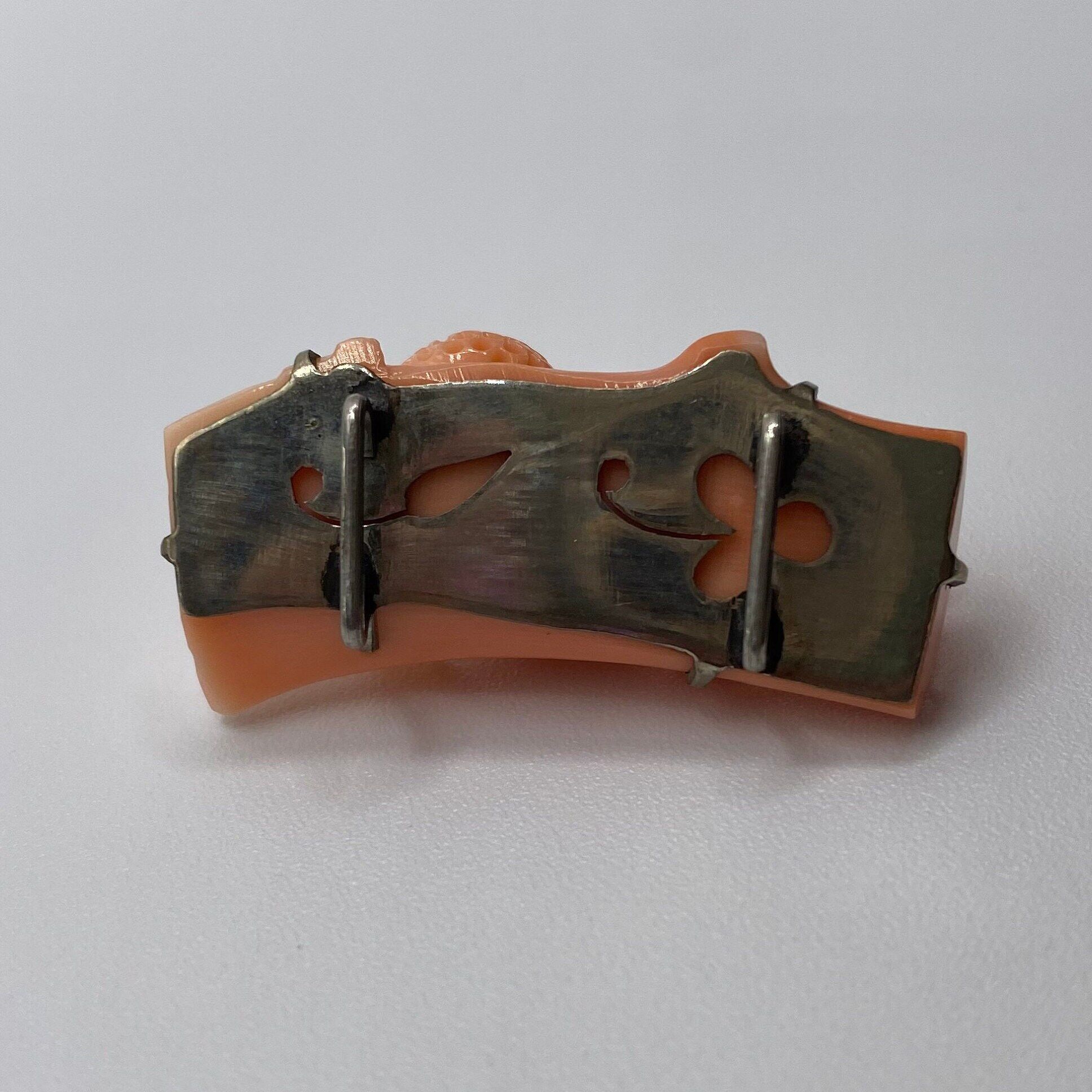 Vintage Intricately Carved Chrysanthemum Coral Japanese Obidome | Vintage Carved Natural Genuine Coral - Image 9