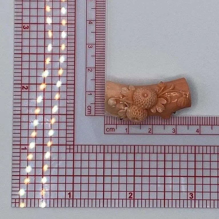 Vintage Intricately Carved Chrysanthemum Coral Japanese Obidome | Vintage Carved Natural Genuine Coral - Image 5