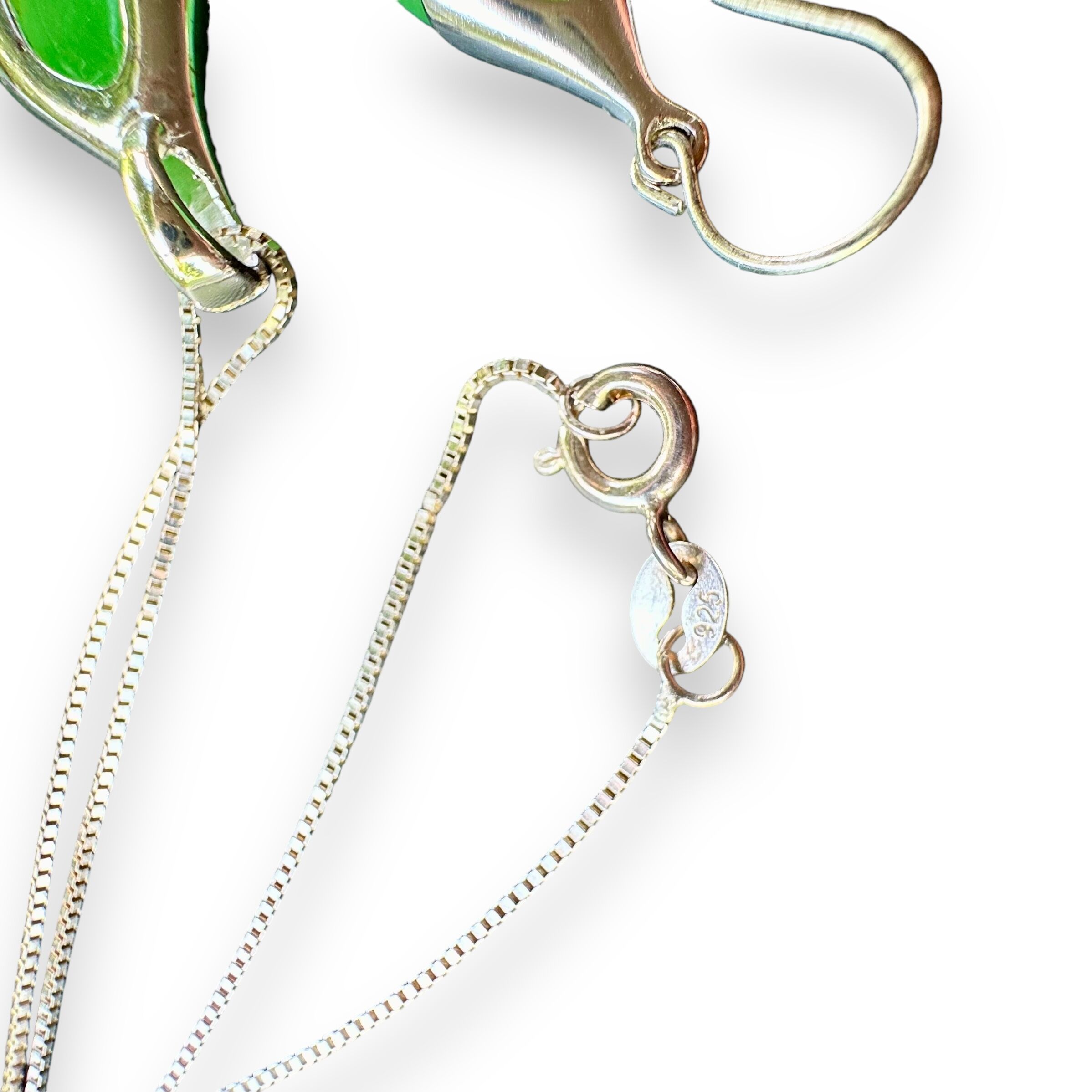 925 Silver Necklace Earrings Bracelet Set with Chrysoprase | Elegant Jewelry Set - Image 8