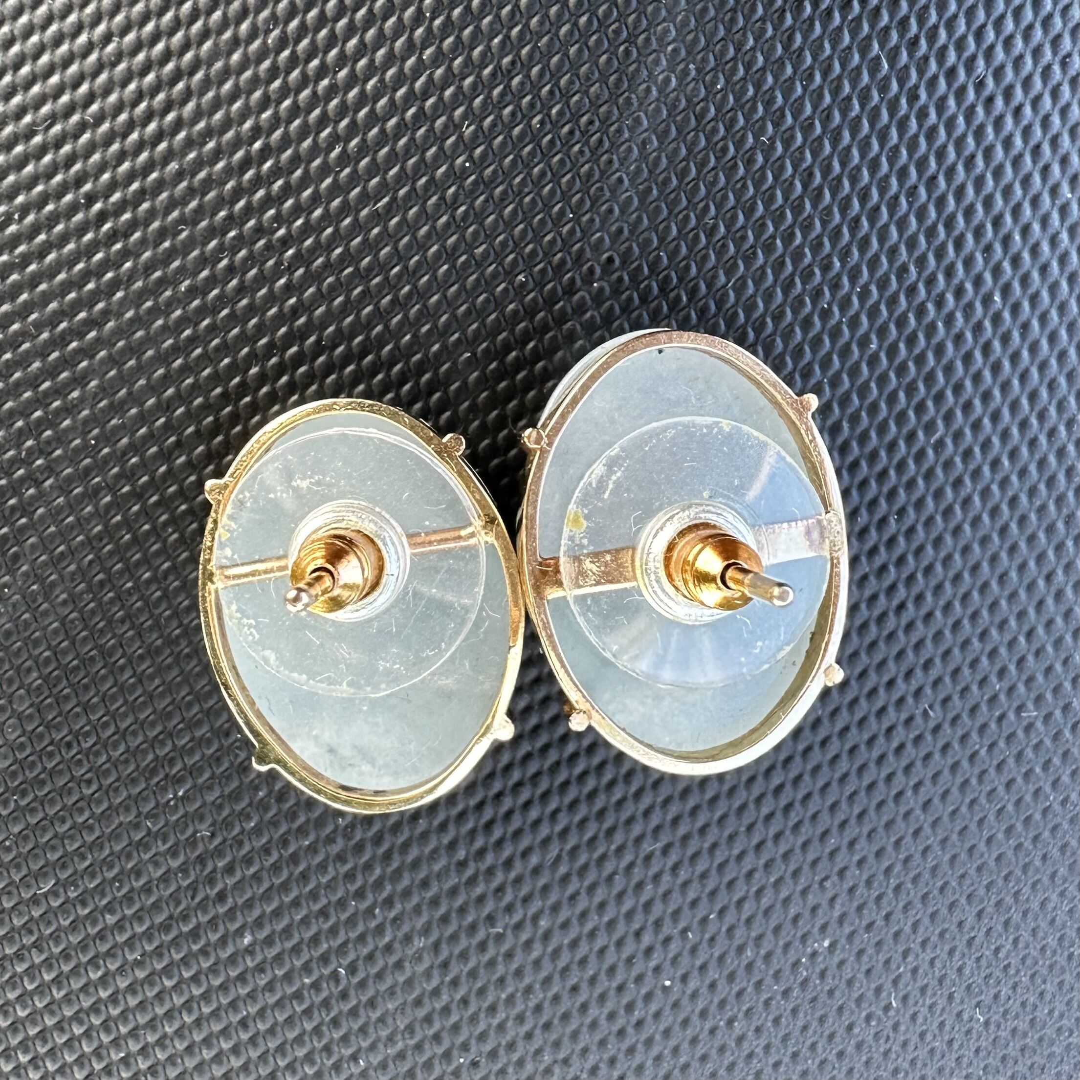 Large 14K Grade A Jade Cabochon Stud Earrings | White & Blushish Gray - Image 4