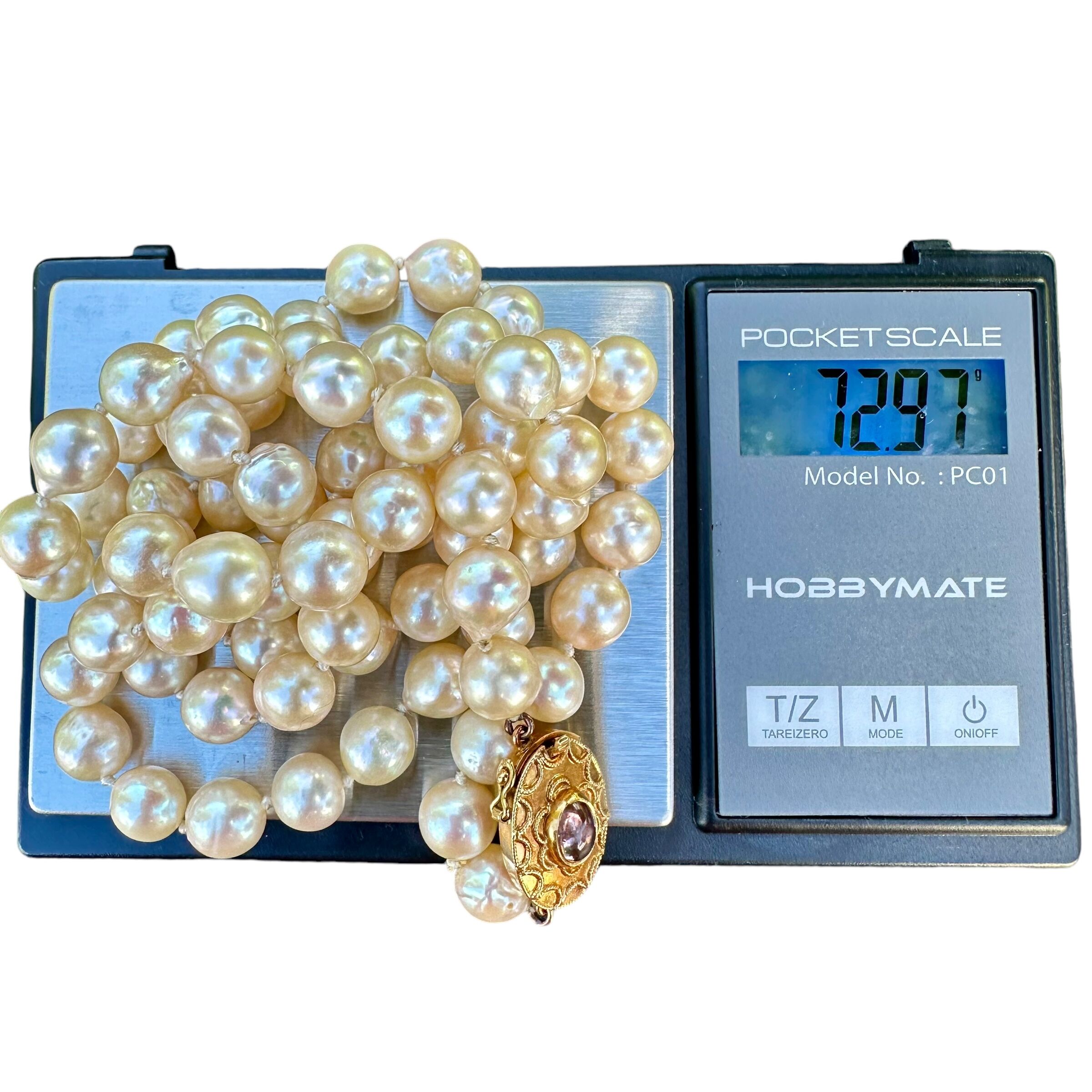 Vintage Long 30" 9.8mm Baroque Pearl 18K Gold Clasp | Individually Knotted | Opera Length - Image 2