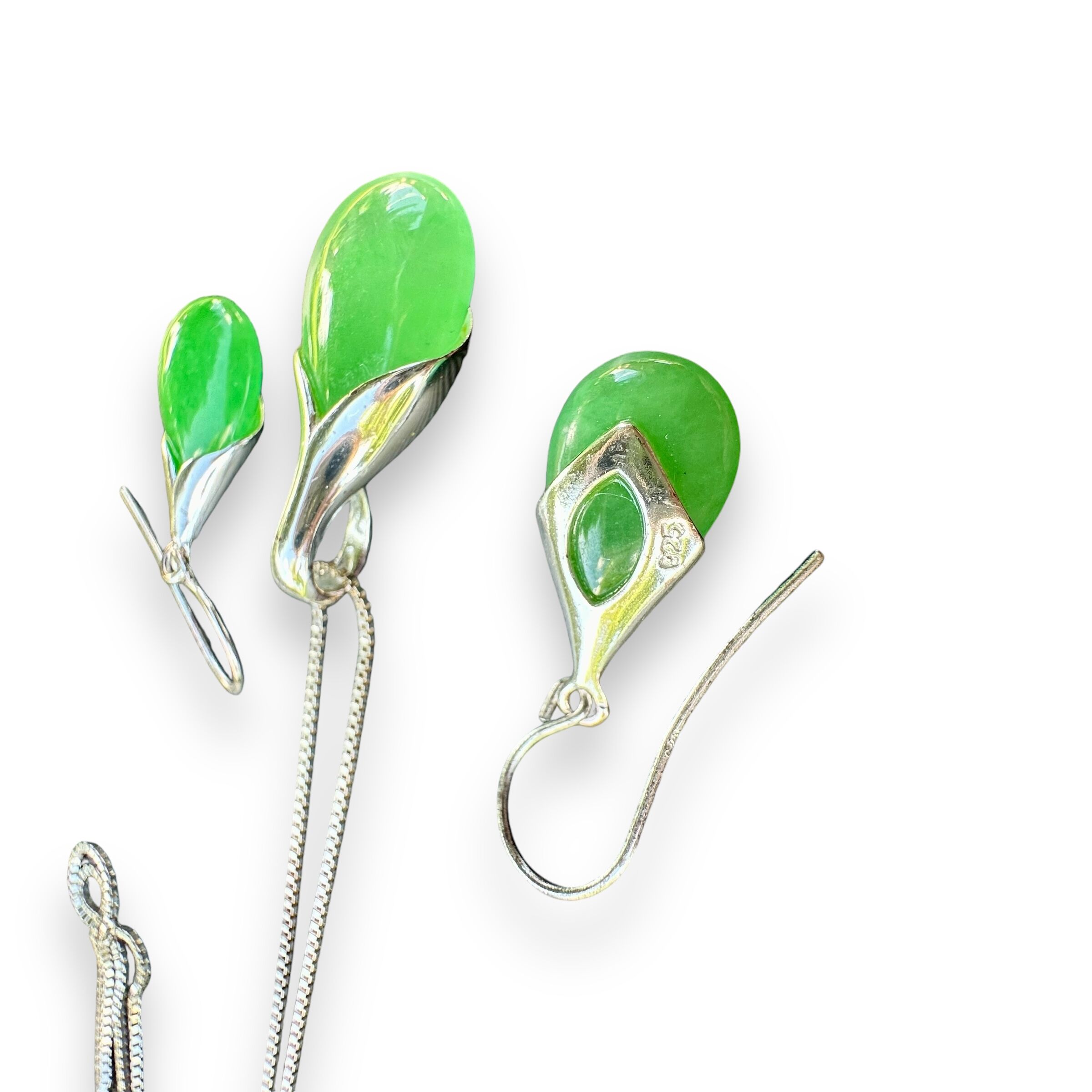 925 Silver Necklace Earrings Bracelet Set with Chrysoprase | Elegant Jewelry Set - Image 5