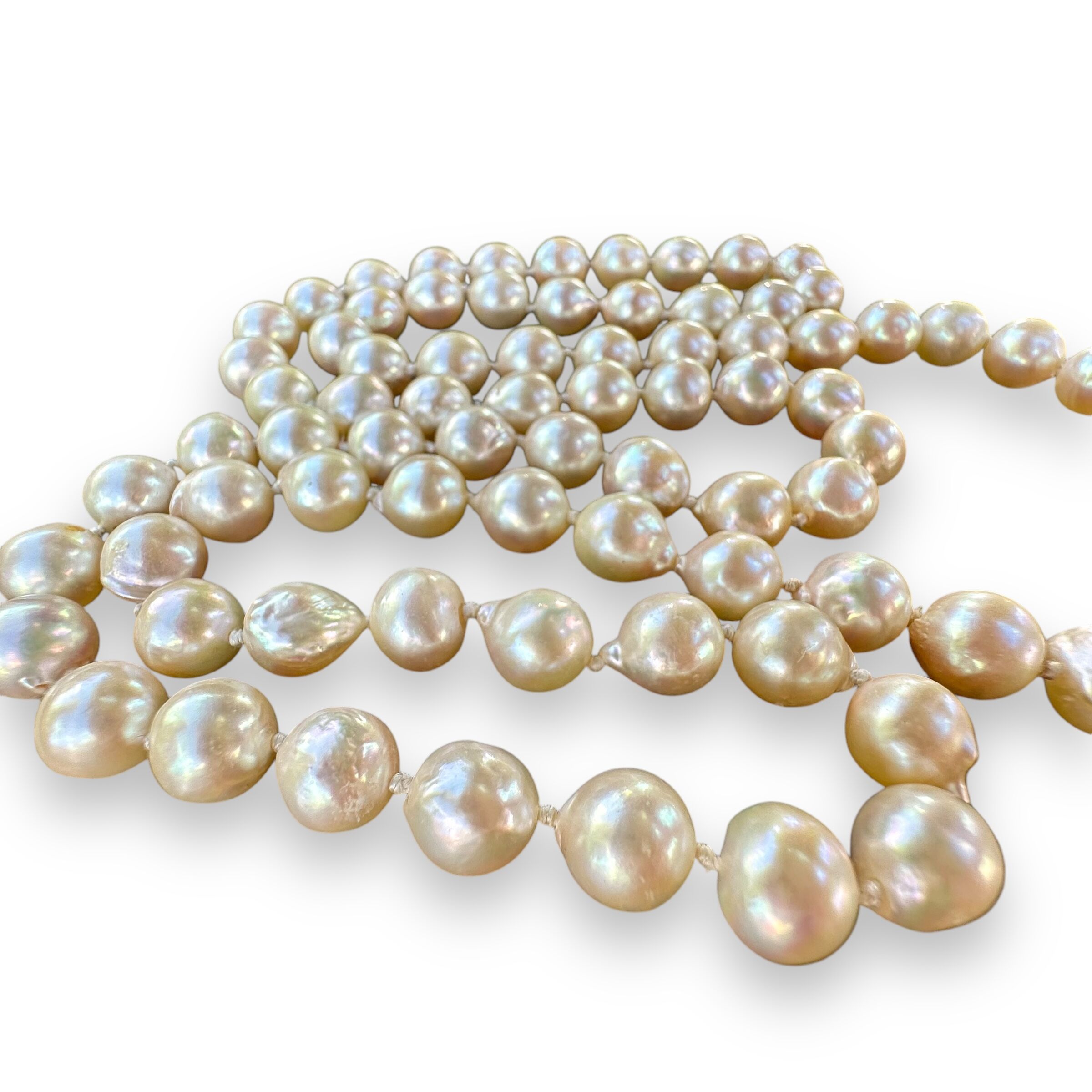 Vintage Long 30" 9.8mm Baroque Pearl 18K Gold Clasp | Individually Knotted | Opera Length - Image 9