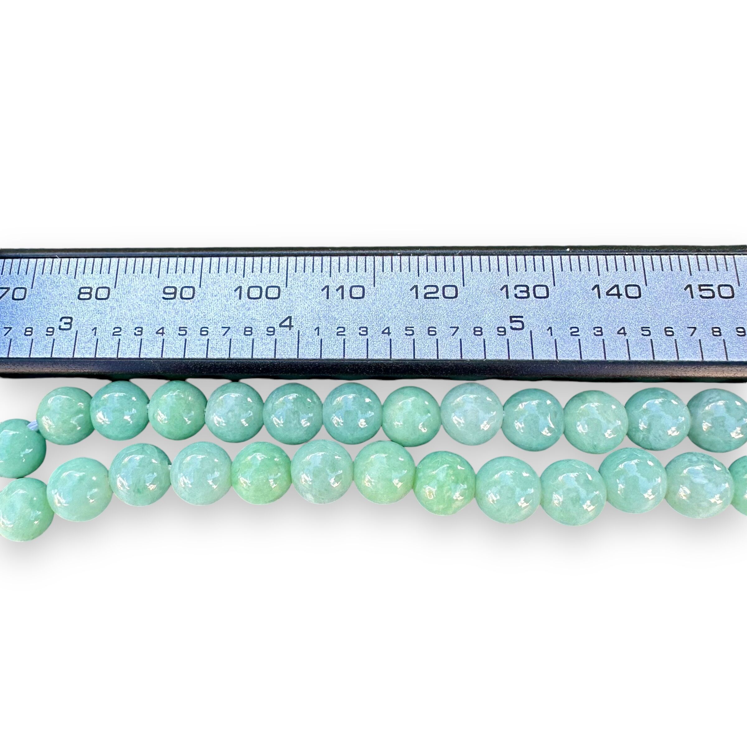 Light Green Jade Beaded Necklace with 14K Yellow Gold Claps - Image 3