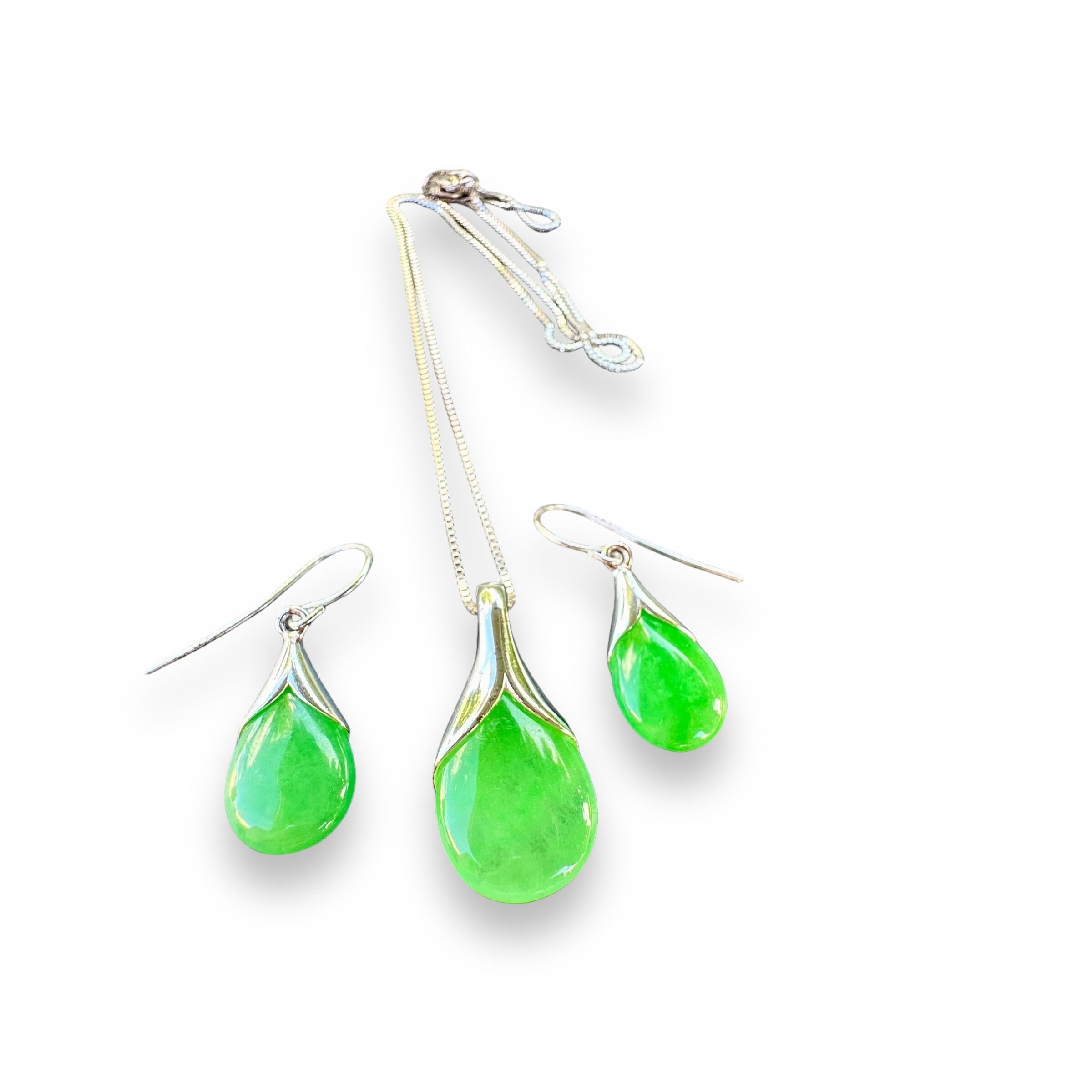 925 Silver Necklace Earrings Bracelet Set with Chrysoprase | Elegant Jewelry Set - Image 4