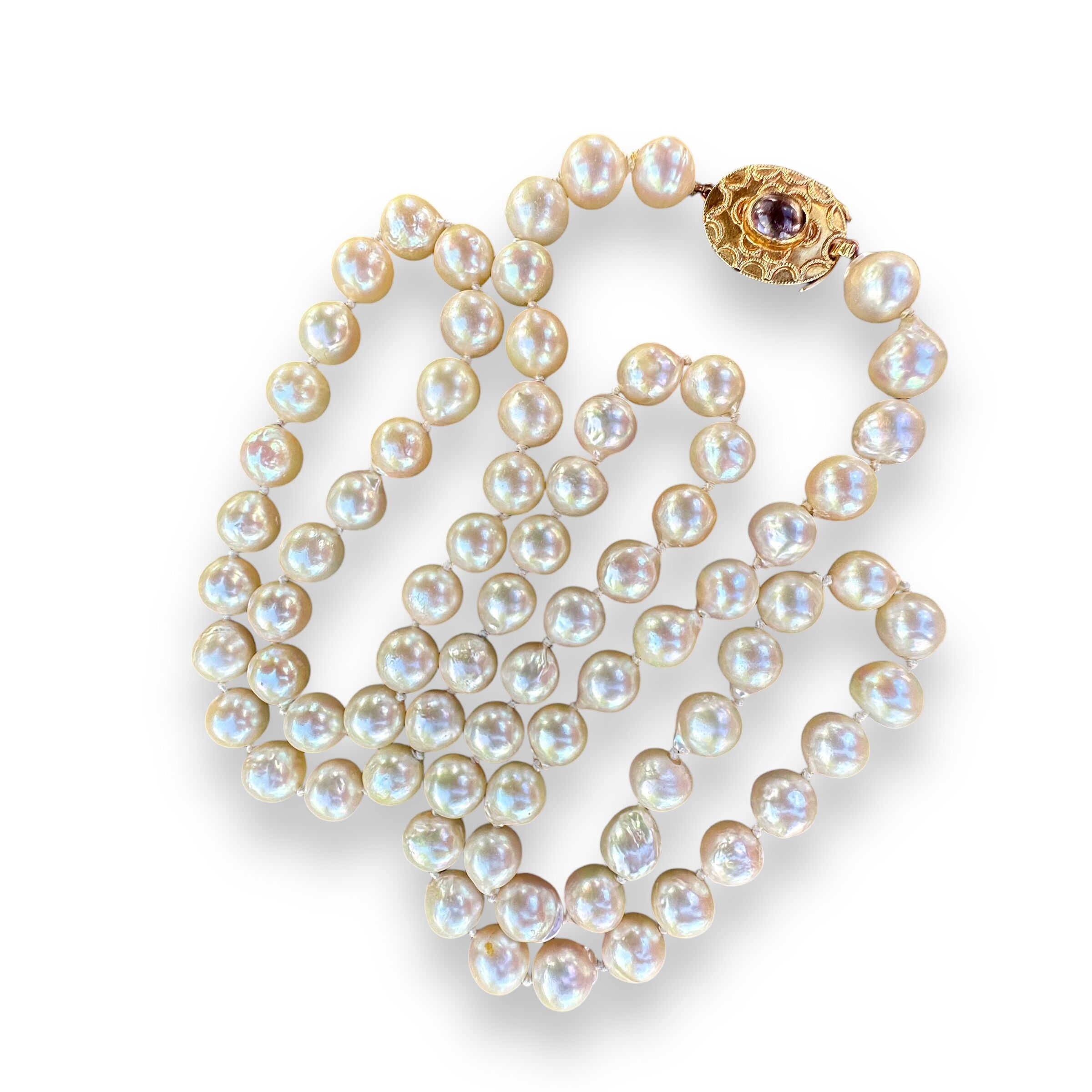Vintage Long 30" 9.8mm Baroque Pearl 18K Gold Clasp | Individually Knotted | Opera Length - Image 8