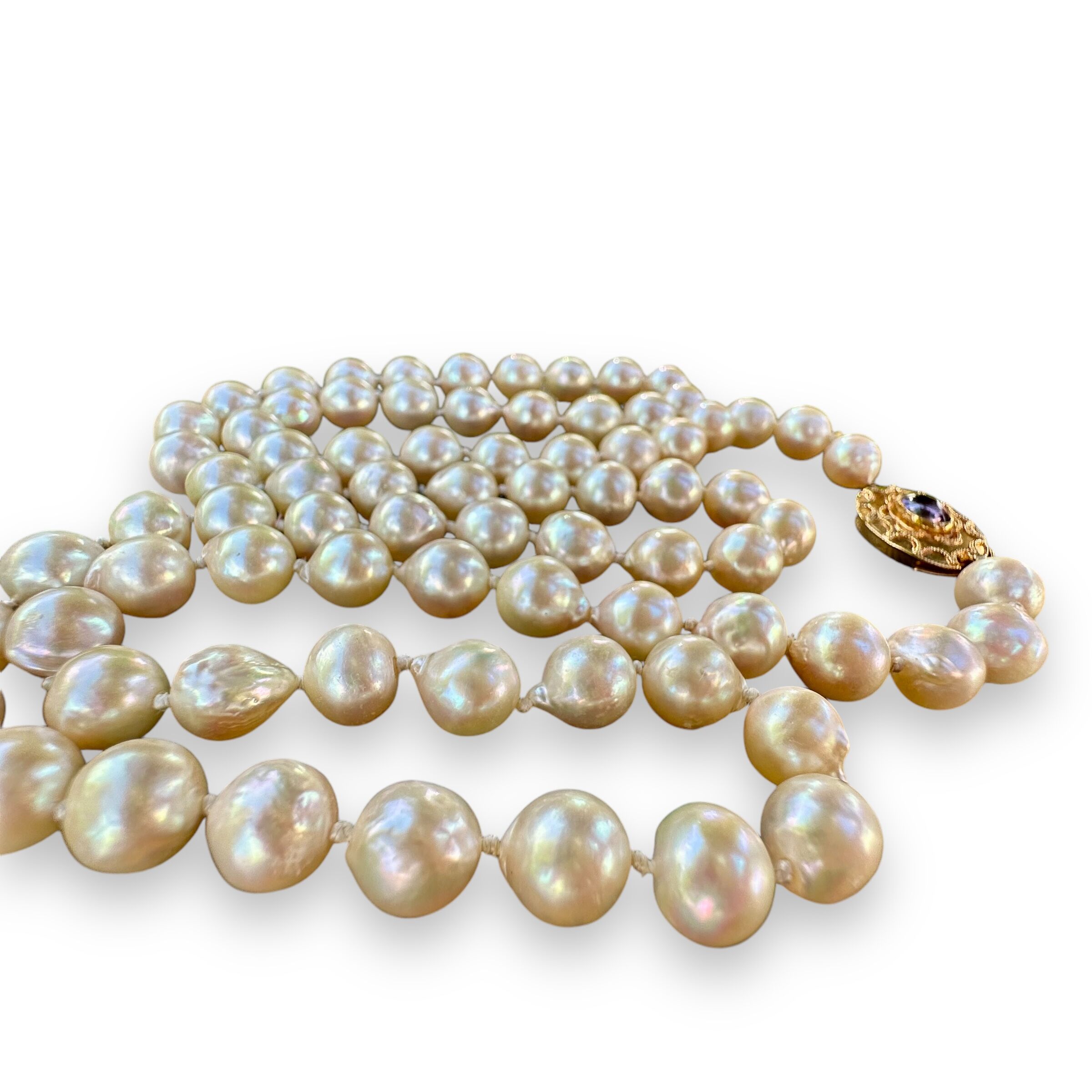 Vintage Long 30" 9.8mm Baroque Pearl 18K Gold Clasp | Individually Knotted | Opera Length - Image 5