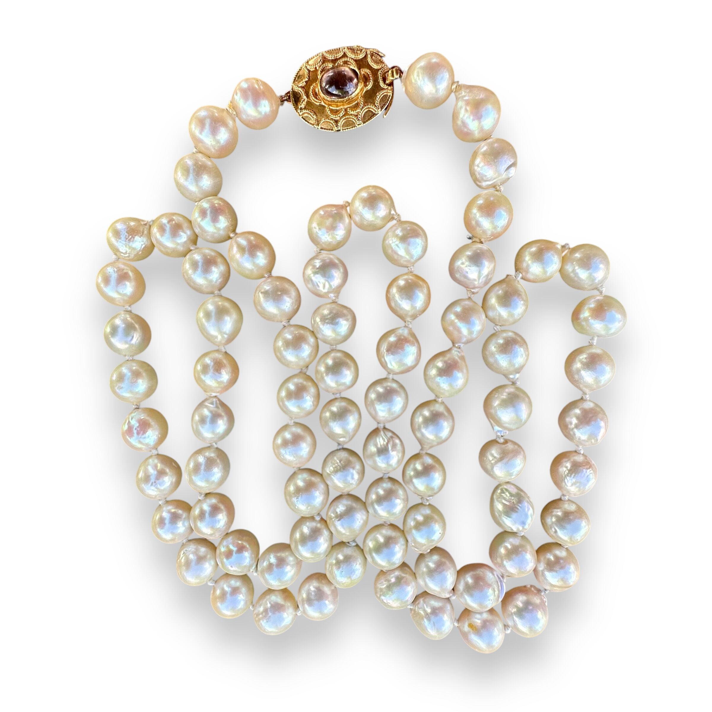 Vintage Long 30" 9.8mm Baroque Pearl 18K Gold Clasp | Individually Knotted | Opera Length - Image 6
