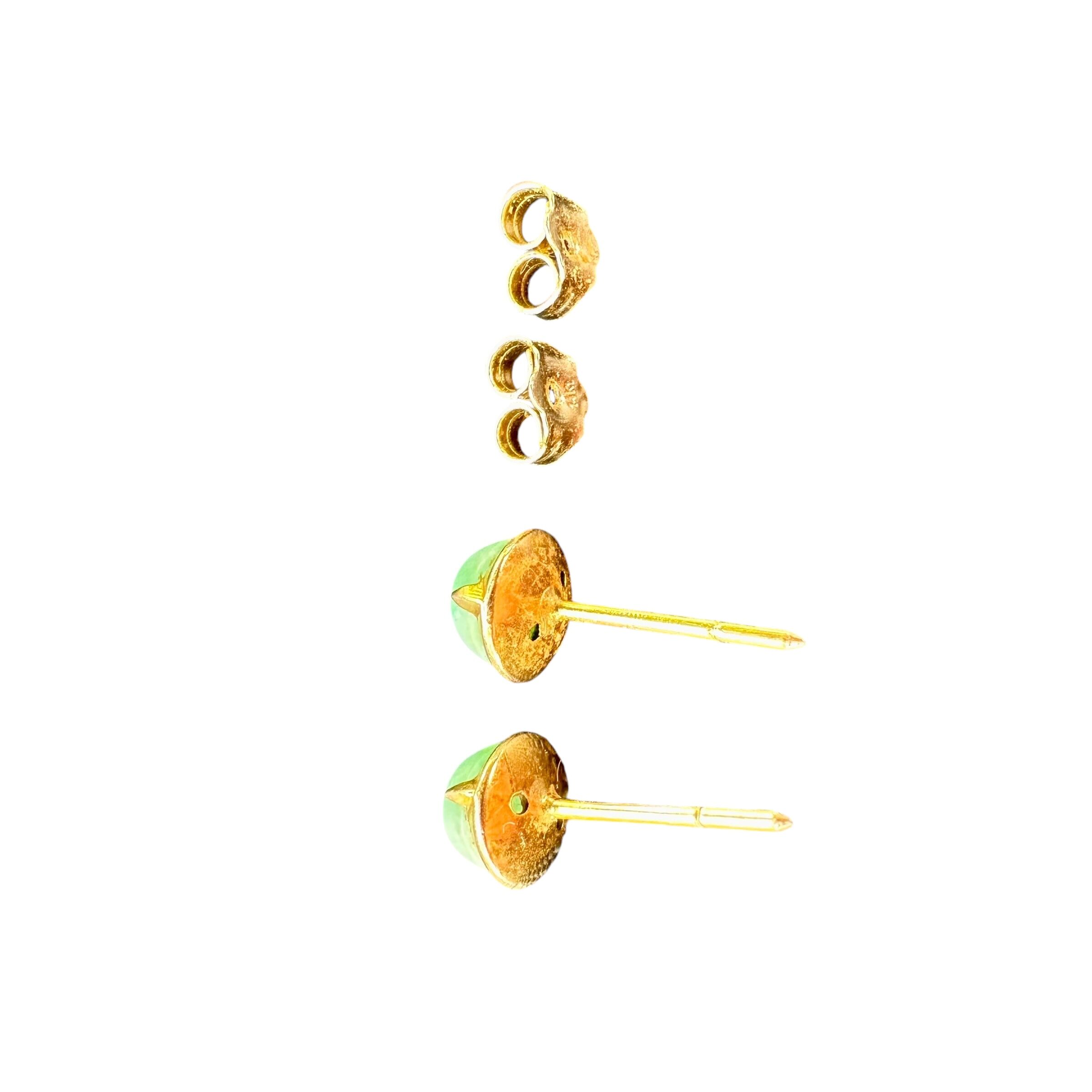 14K Apple Green Jade Yellow Gold Art Deco Stud Earrings - Image 6