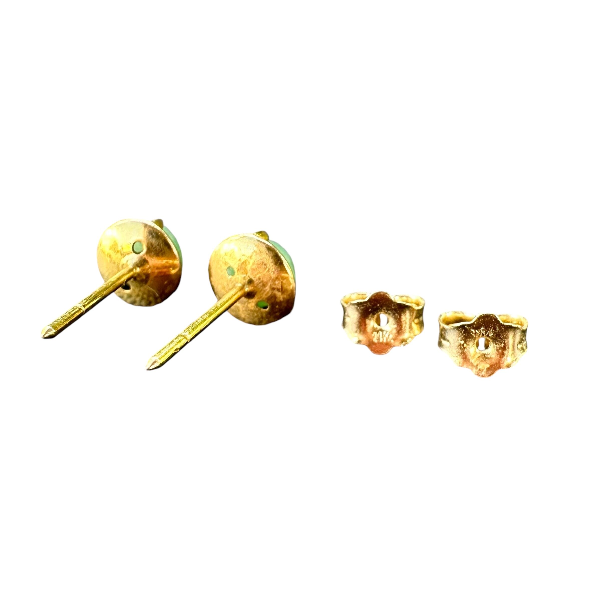 14K Apple Green Jade Yellow Gold Art Deco Stud Earrings - Image 8