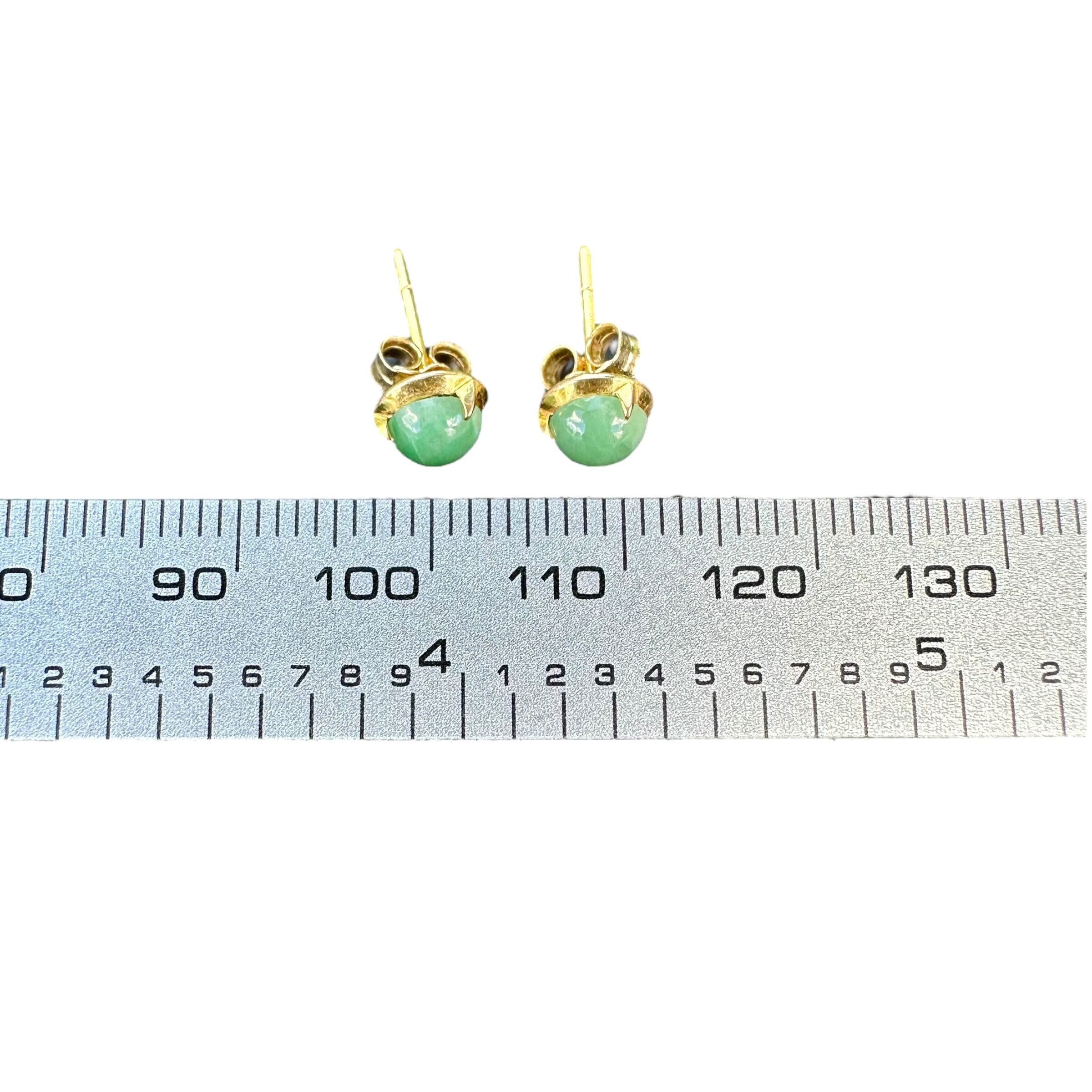 14K Apple Green Jade Yellow Gold Art Deco Stud Earrings - Image 9