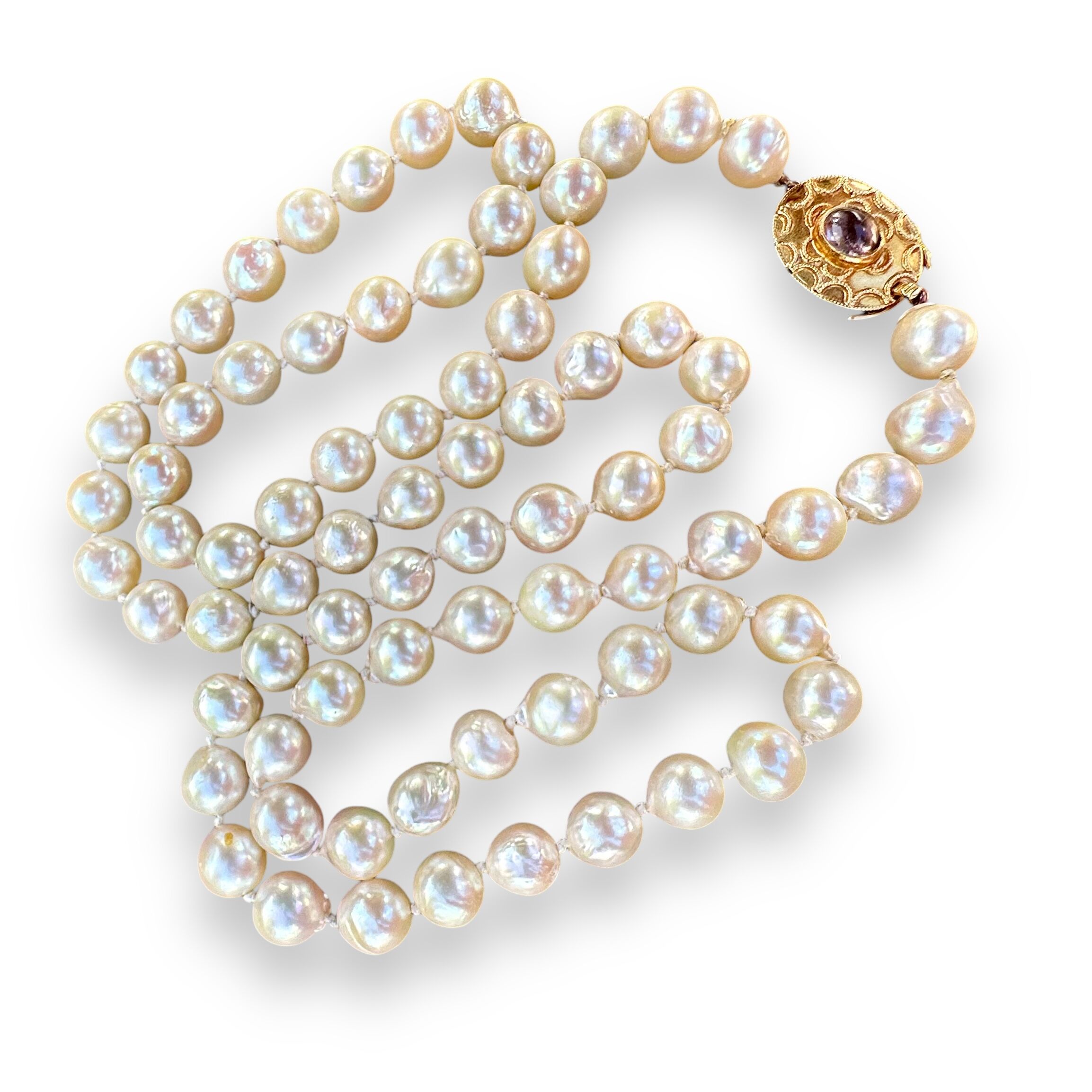 Vintage Long 30" 9.8mm Baroque Pearl 18K Gold Clasp | Individually Knotted | Opera Length - Image 4