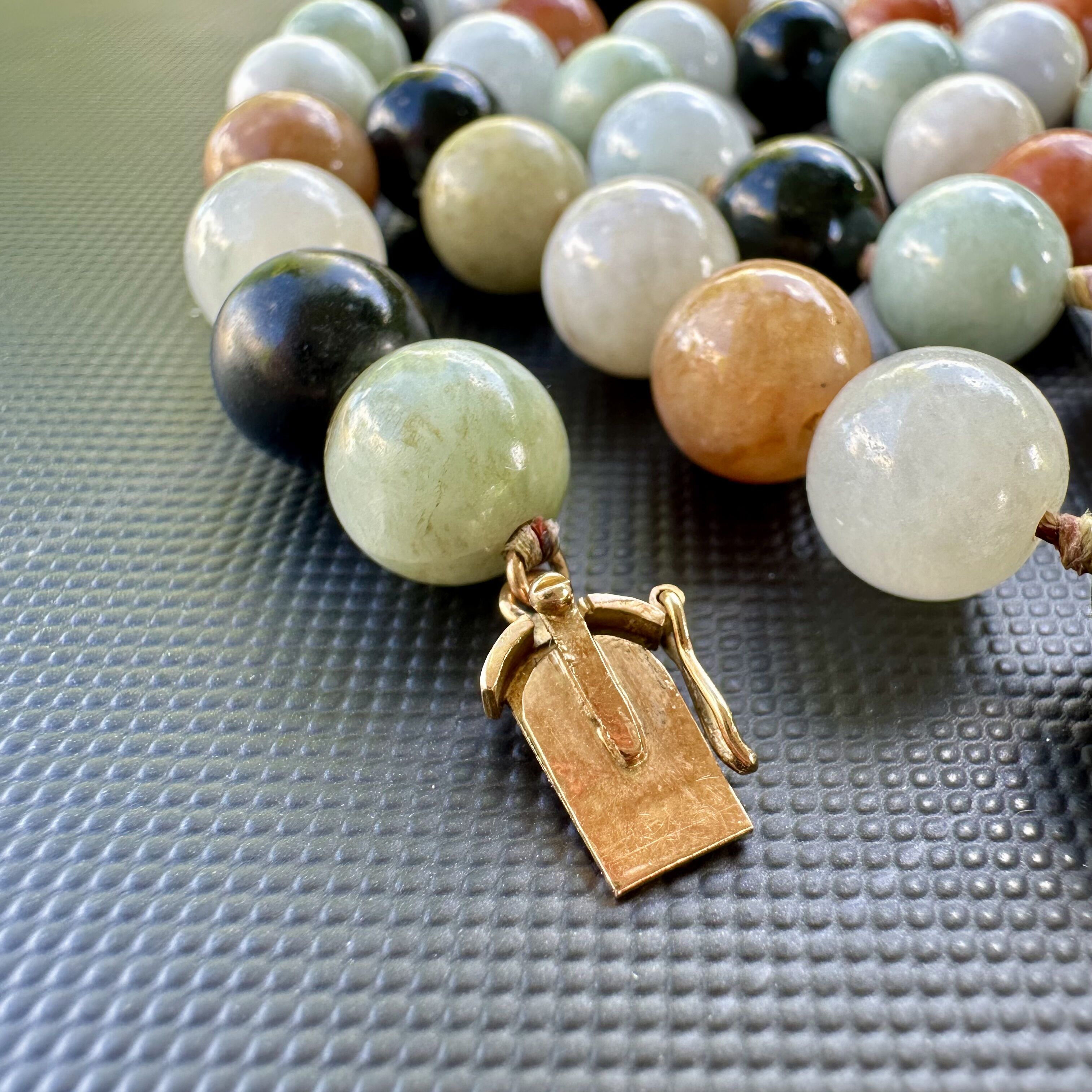 Gump's 9mm Multicolor Jade Necklace with Gump's Signature 14K Yellow Gold Clasp 20" - Image 2