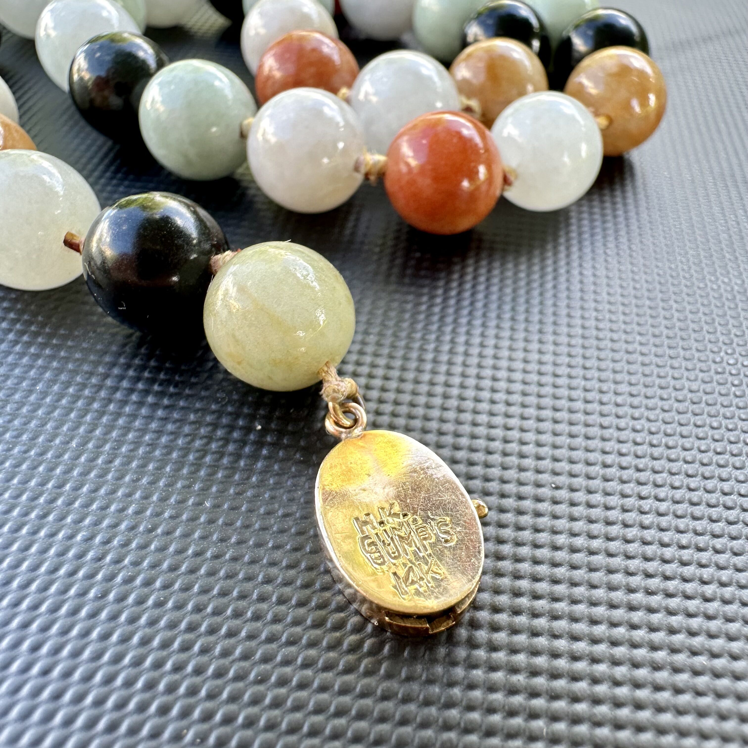 Gump's 9mm Multicolor Jade Necklace with Gump's Signature 14K Yellow Gold Clasp 20" - Image 6