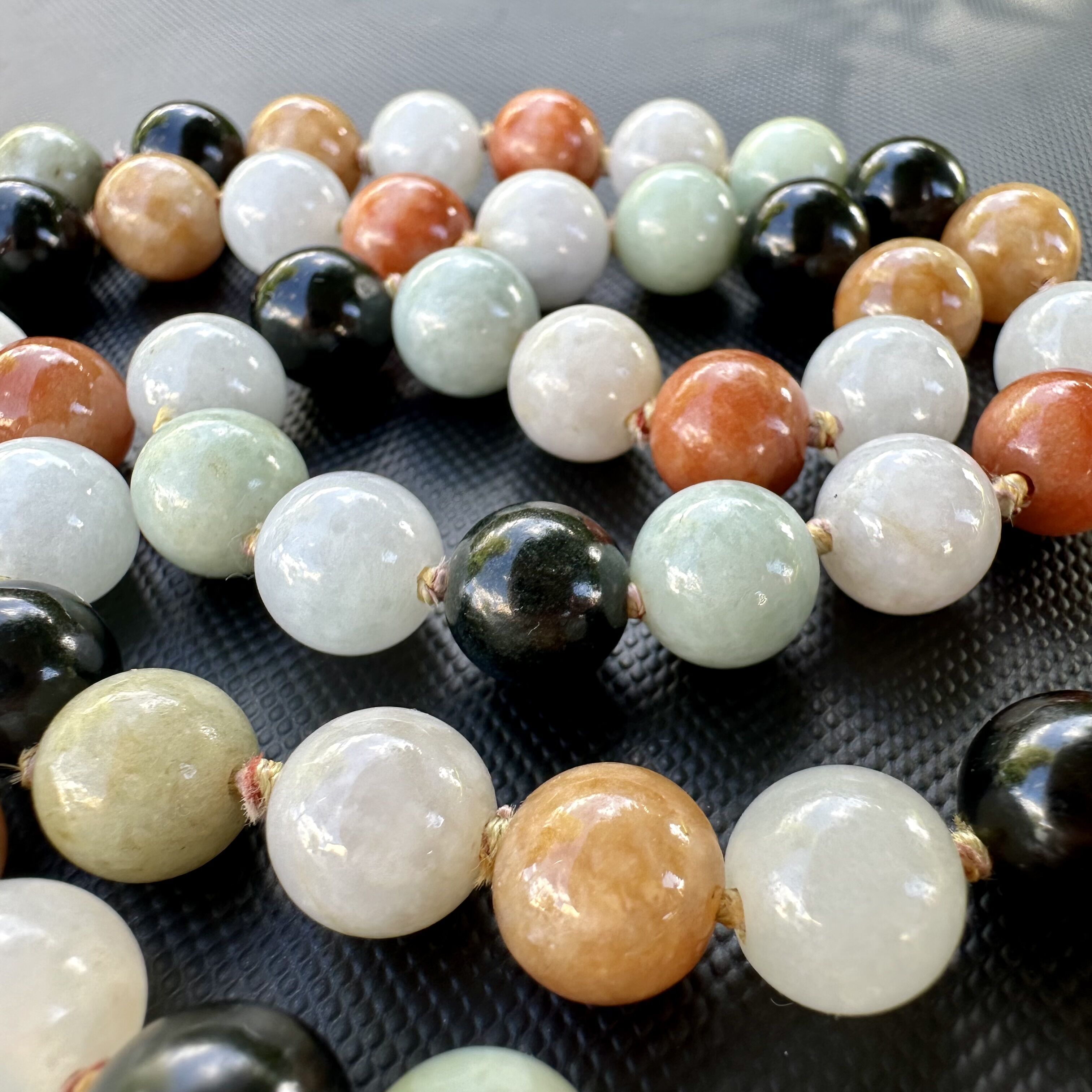 Gump's 9mm Multicolor Jade Necklace with Gump's Signature 14K Yellow Gold Clasp 20" - Image 7