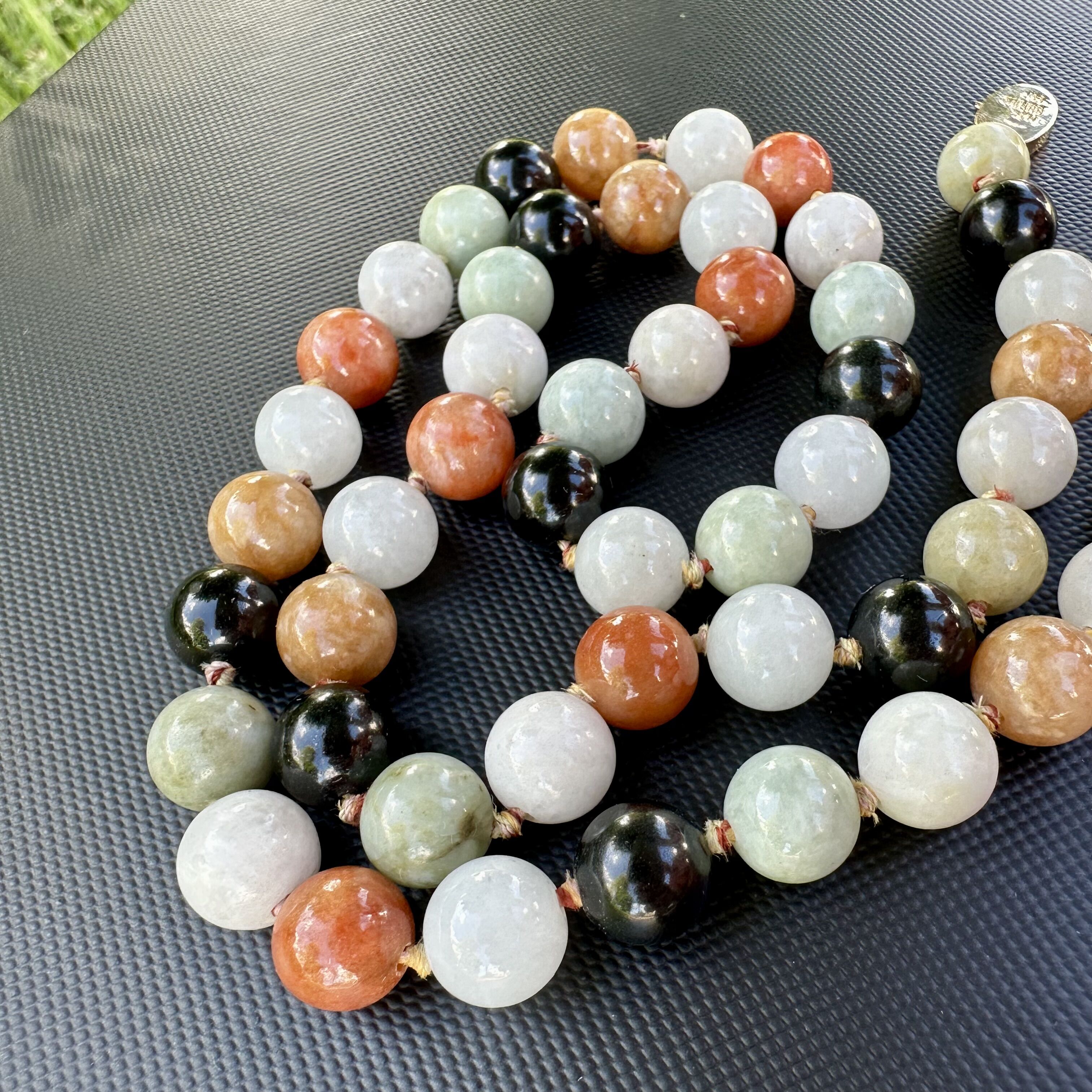 Gump's 9mm Multicolor Jade Necklace with Gump's Signature 14K Yellow Gold Clasp 20" - Image 5