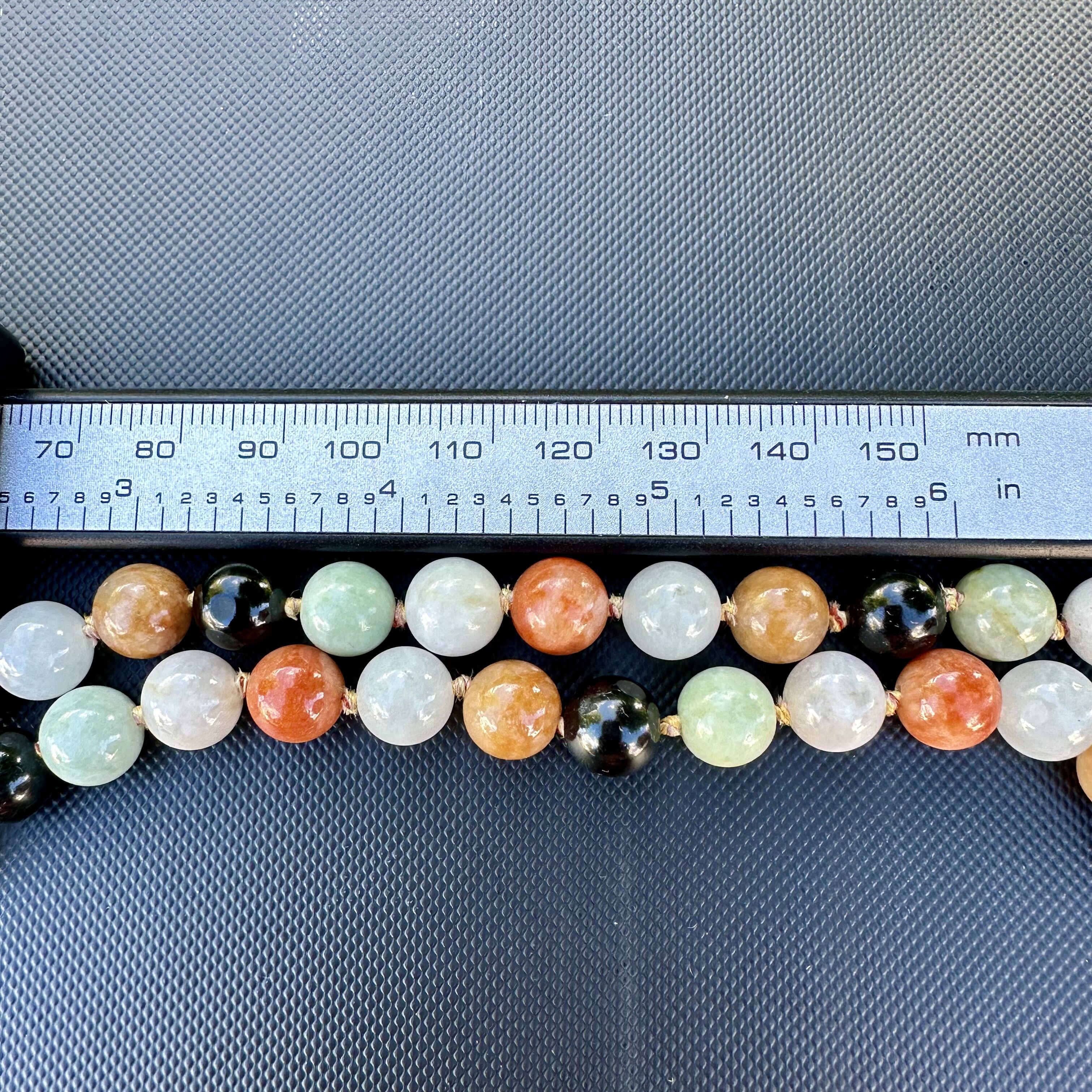 Gump's 9mm Multicolor Jade Necklace with Gump's Signature 14K Yellow Gold Clasp 20" - Image 8