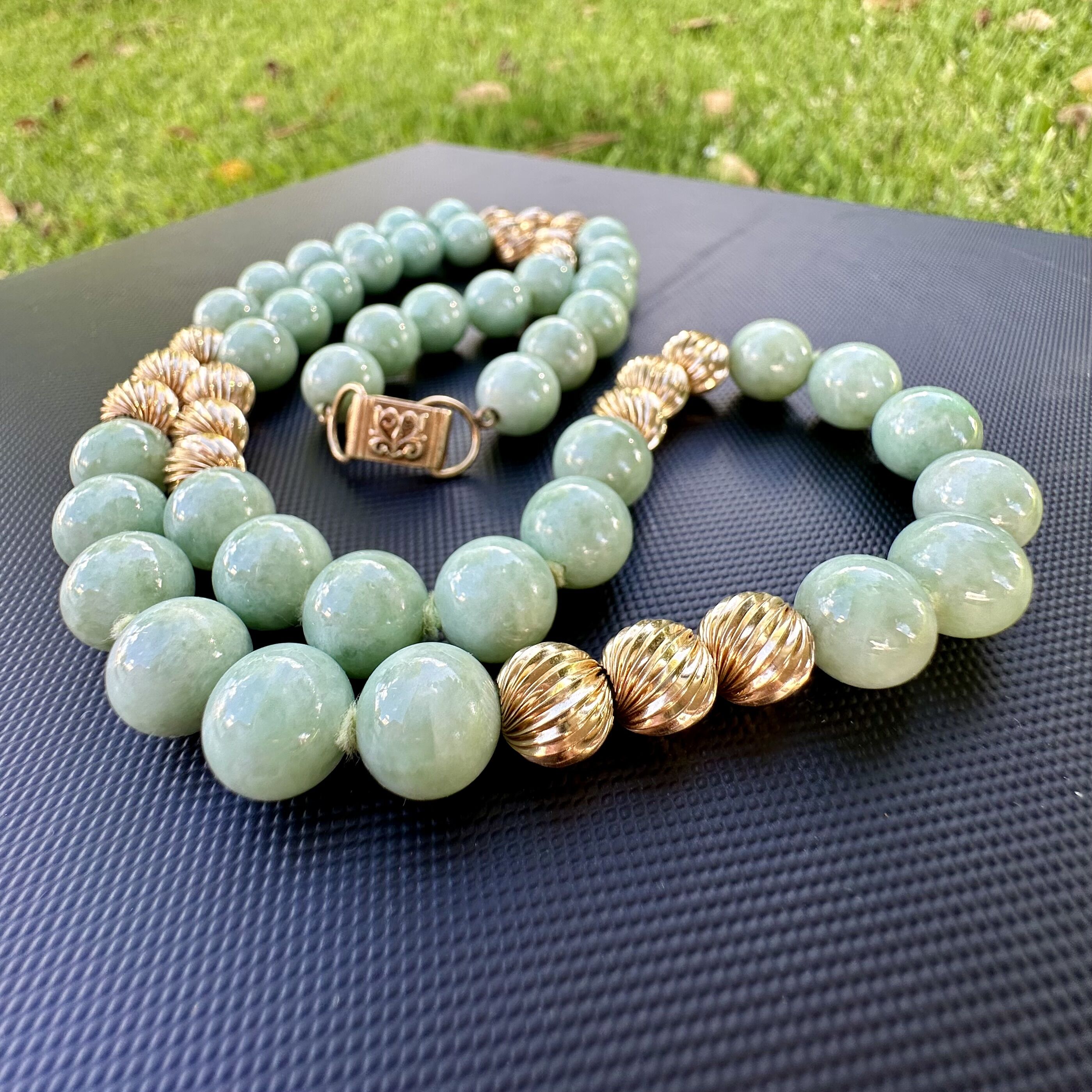 Ming's Grade A 14K Light Green Jade Necklace