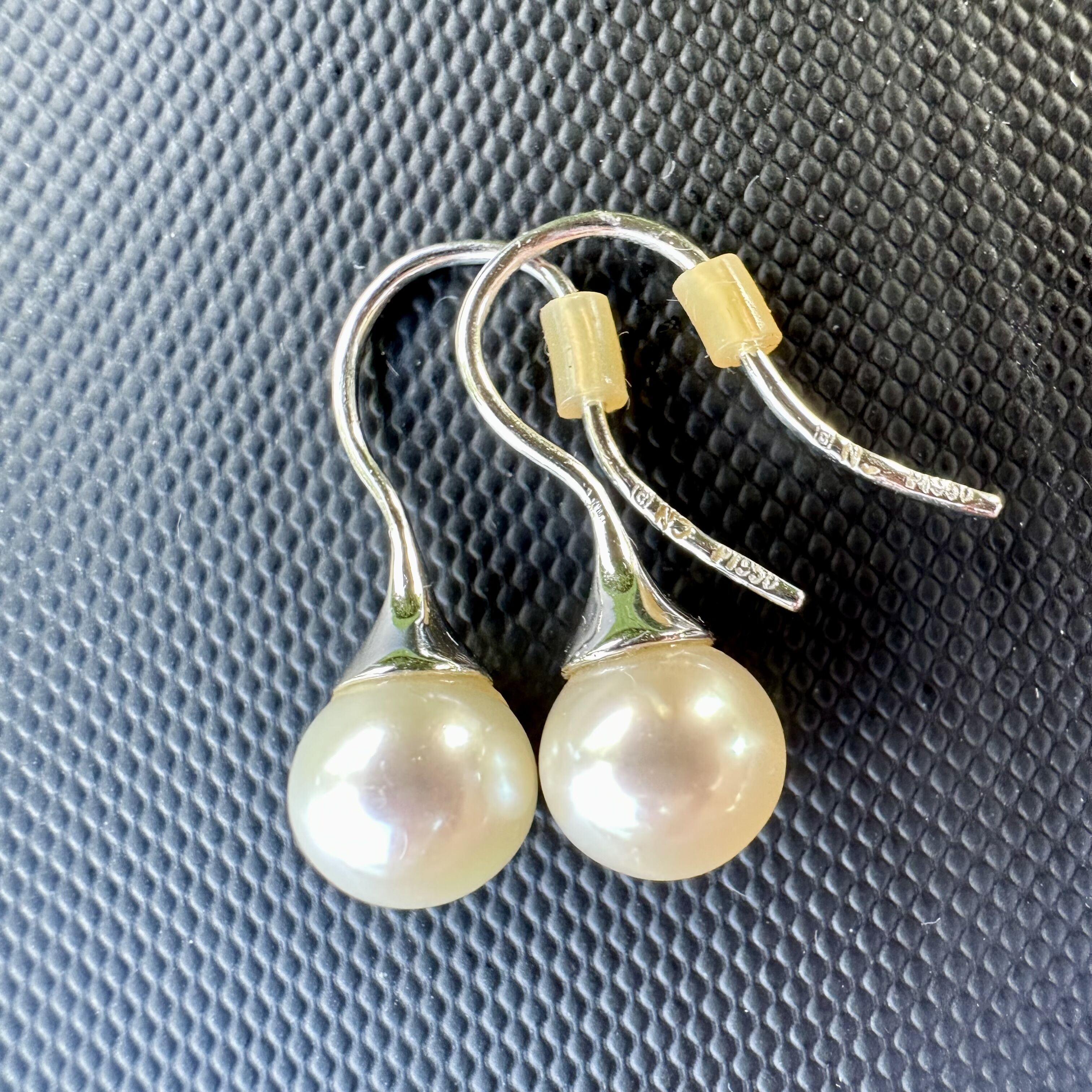 14k White Gold Akoya Cultured Pearl Earrings | Fish Hock Back - Image 2