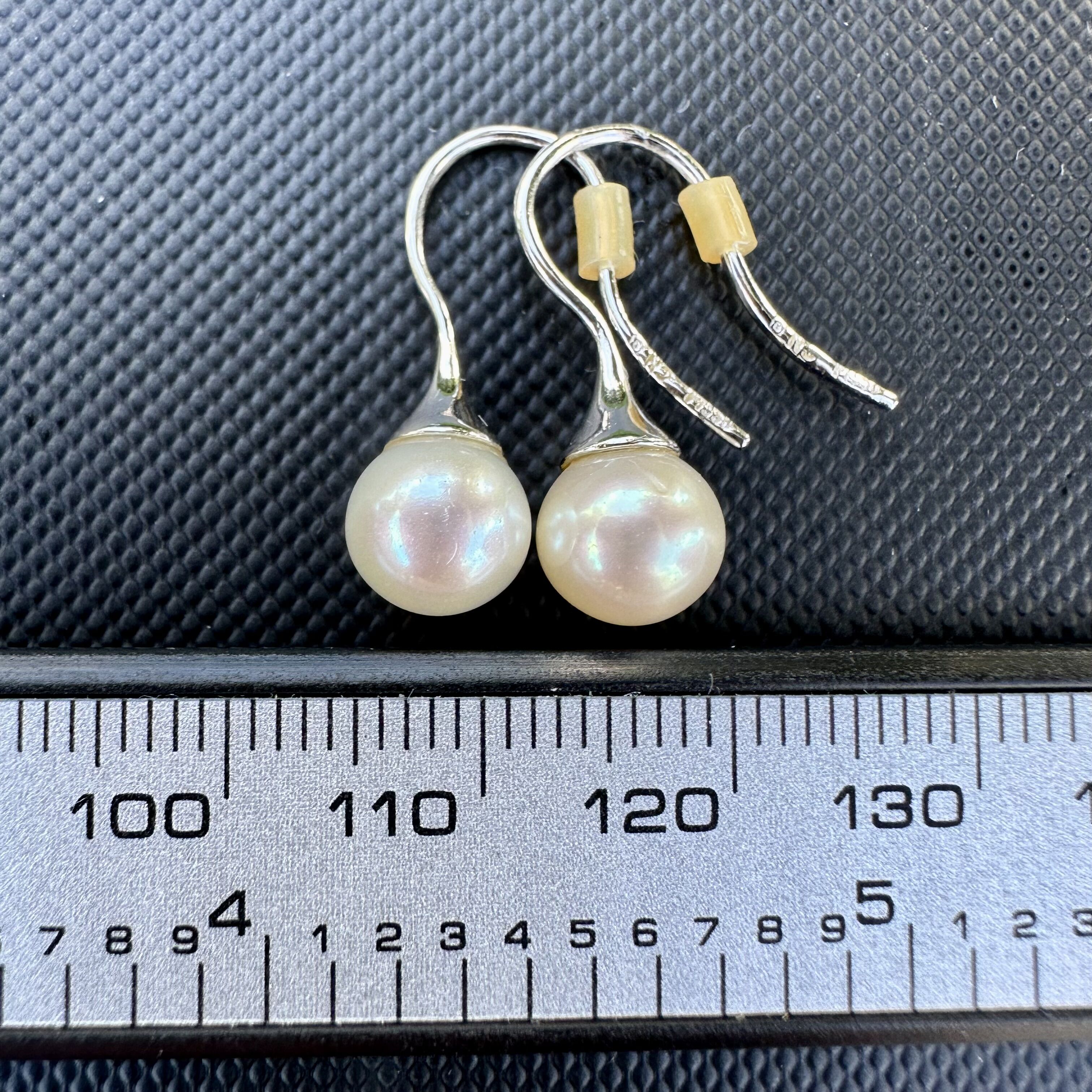 14k White Gold Akoya Cultured Pearl Earrings | Fish Hock Back - Image 5