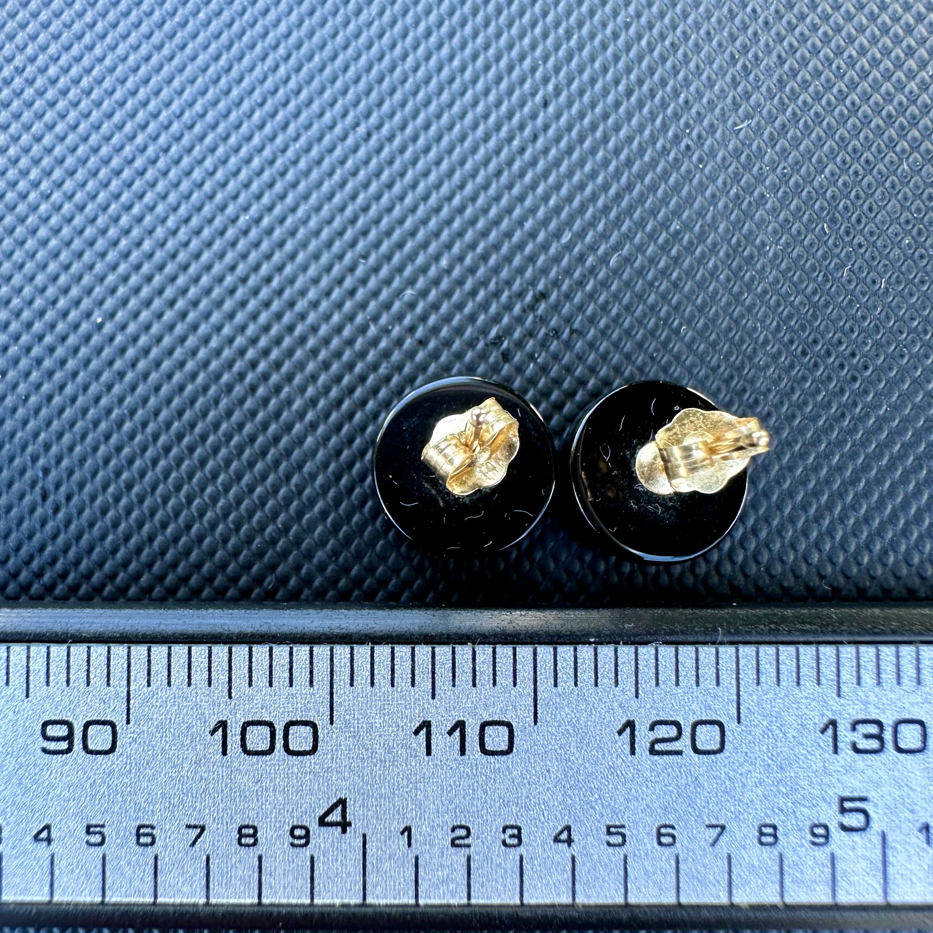 Vintage 14K Yellow Gold Black Onyx Button Stud Earrings with X Cross | Elegant Everyday Jewelry - Image 8