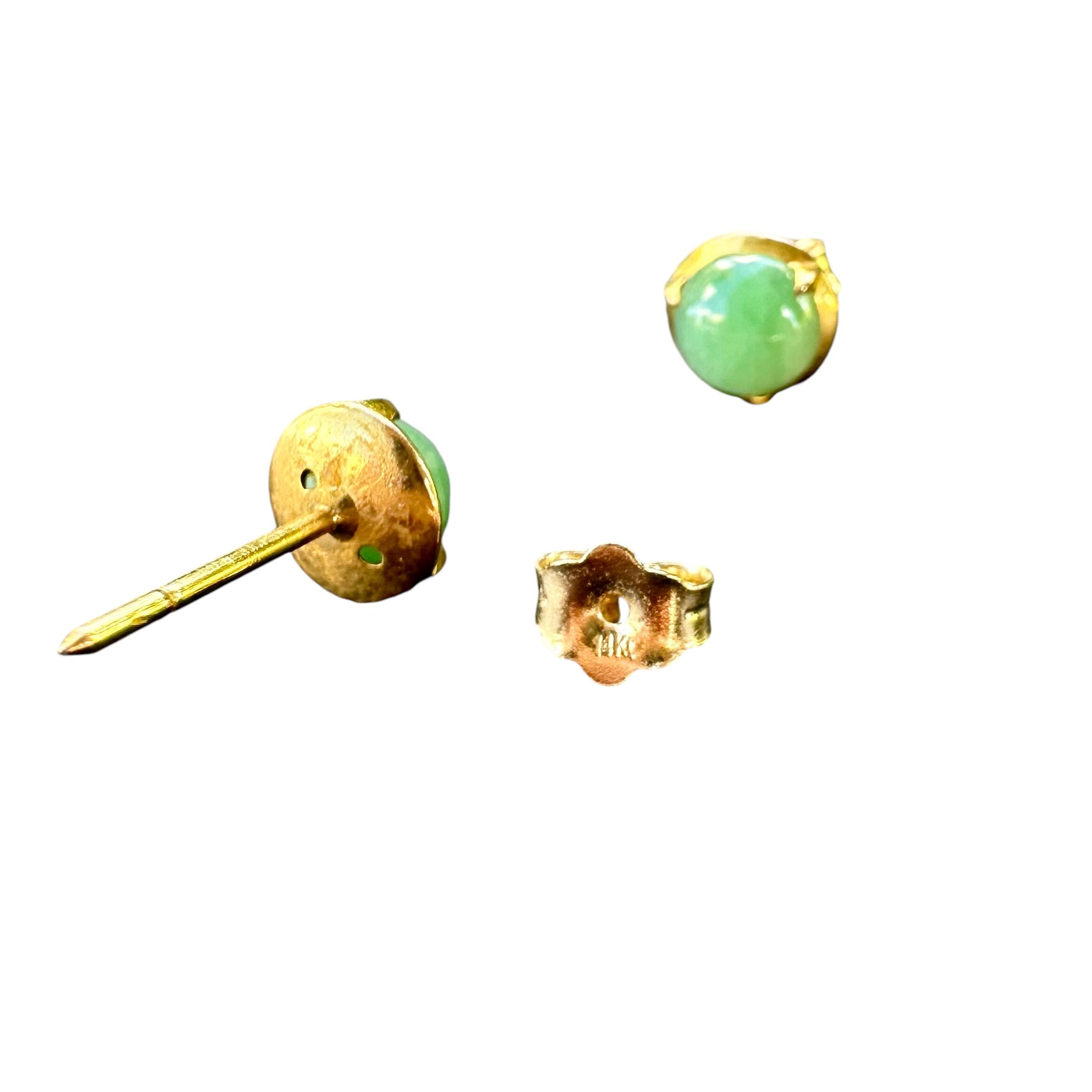 14K Apple Green Jade Yellow Gold Art Deco Stud Earrings - Image 4