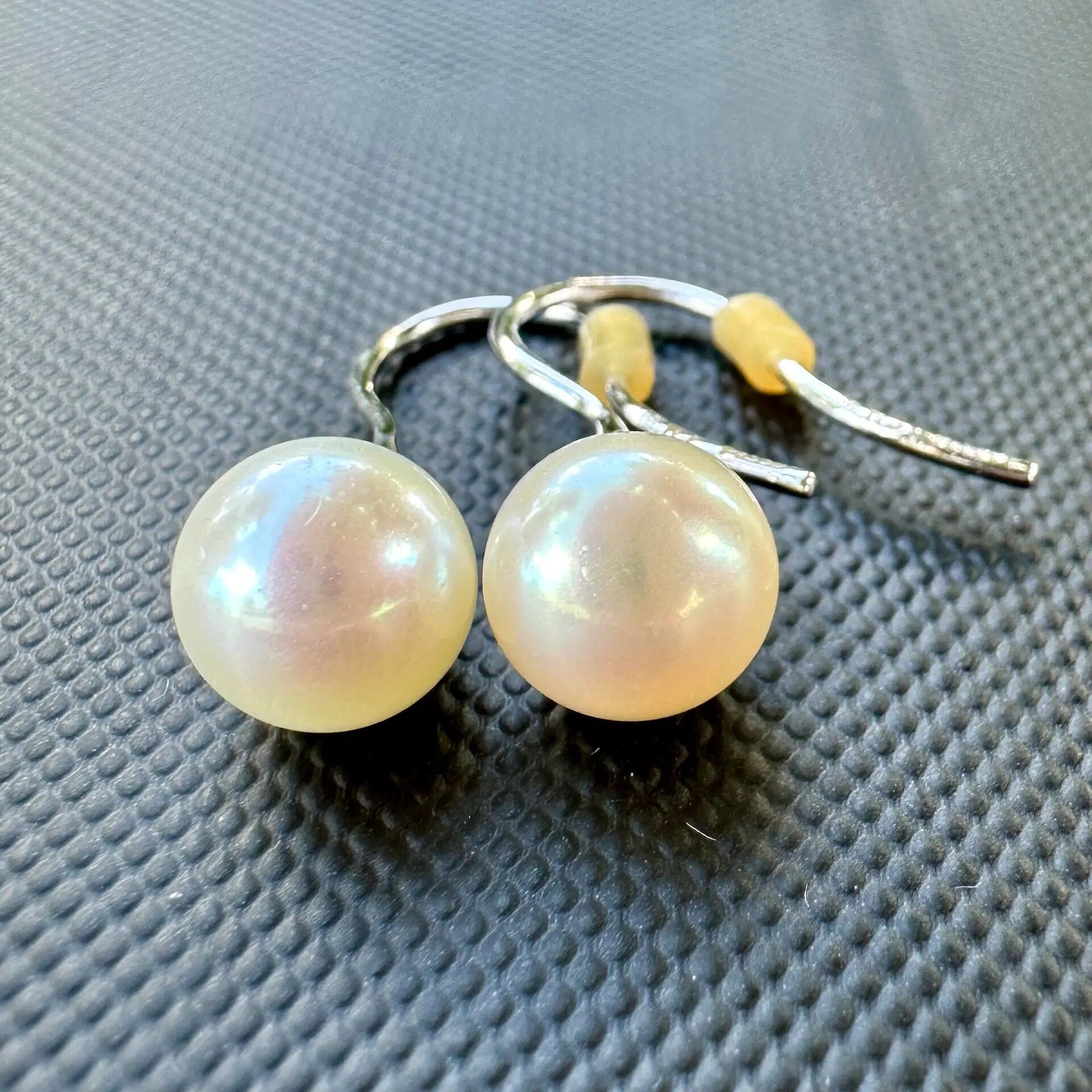 14k White Gold Akoya Cultured Pearl Earrings | Fish Hock Back - Image 7