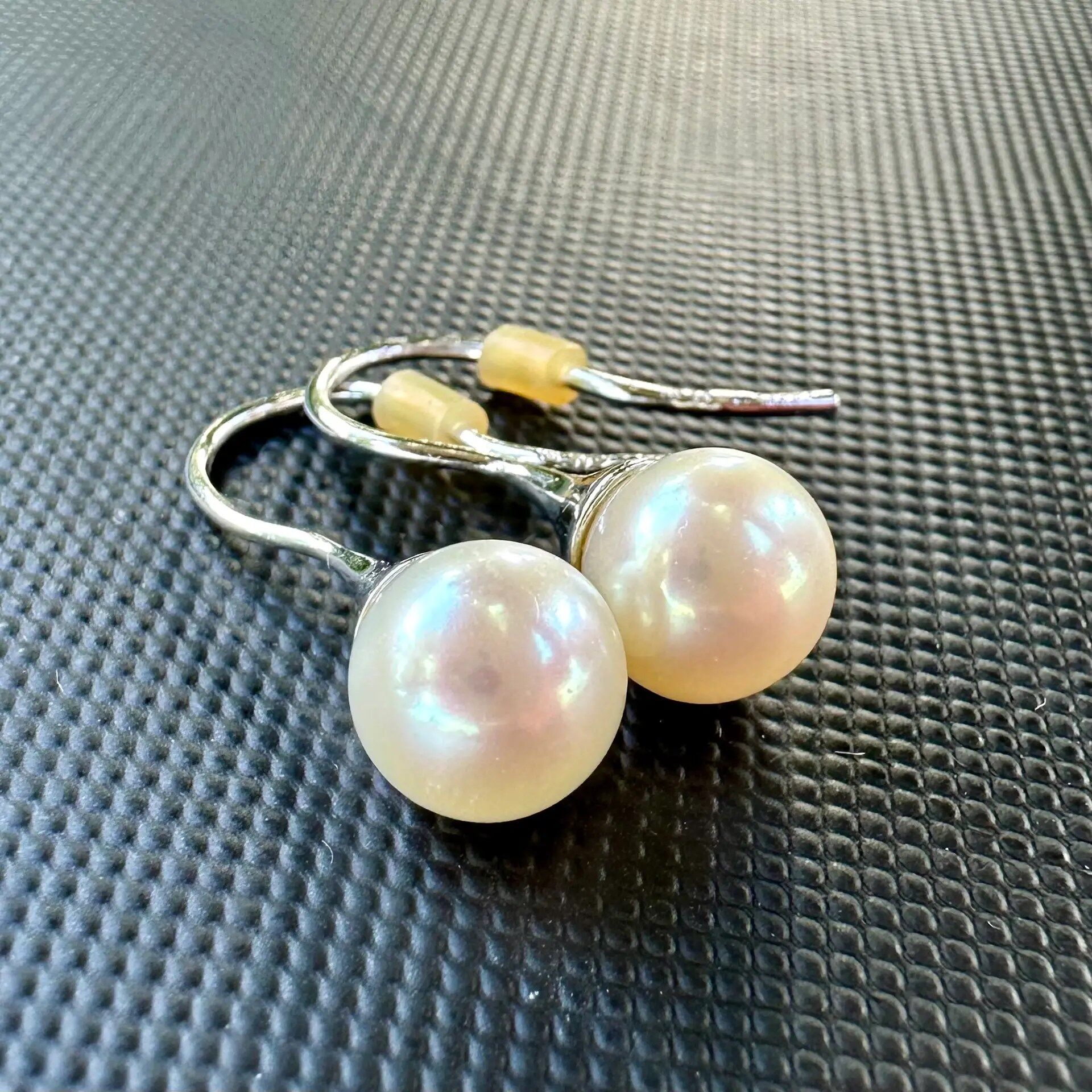 14k White Gold Akoya Cultured Pearl Earrings | Fish Hock Back - Image 4