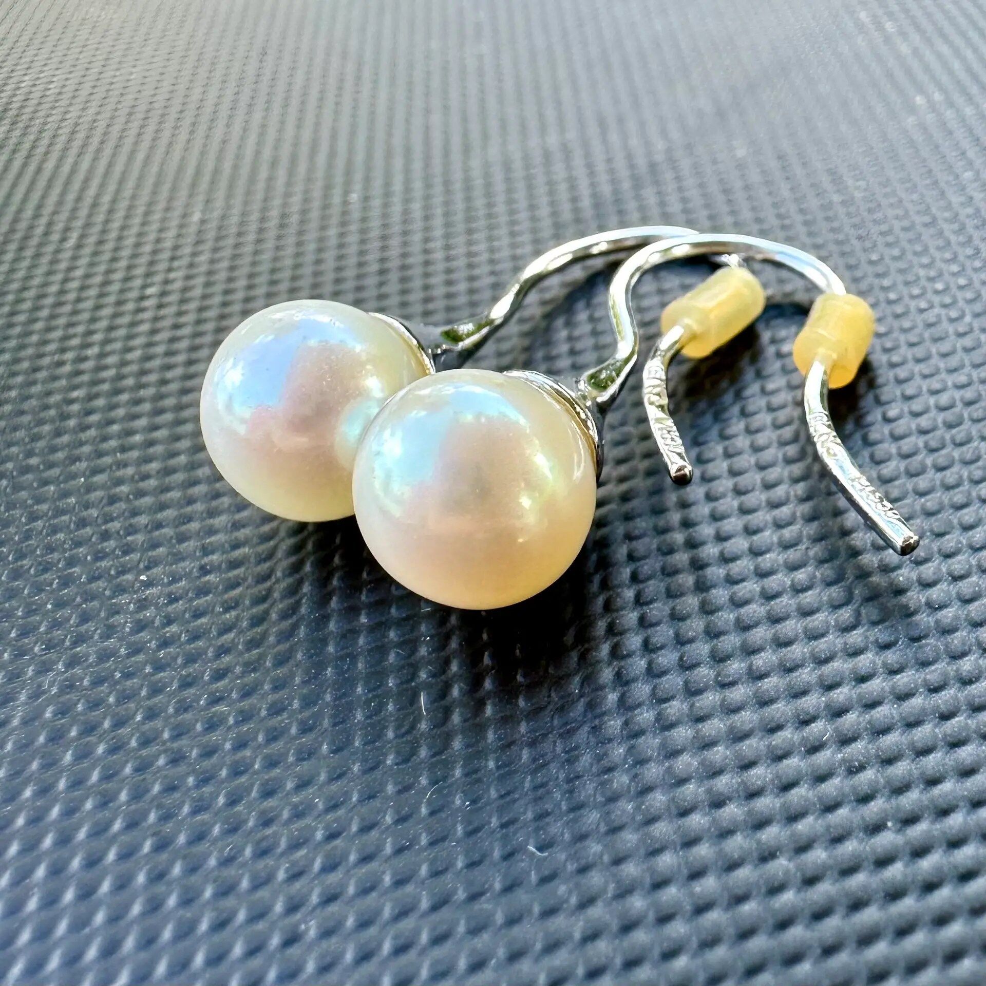 14k White Gold Akoya Cultured Pearl Earrings | Fish Hock Back - Image 3