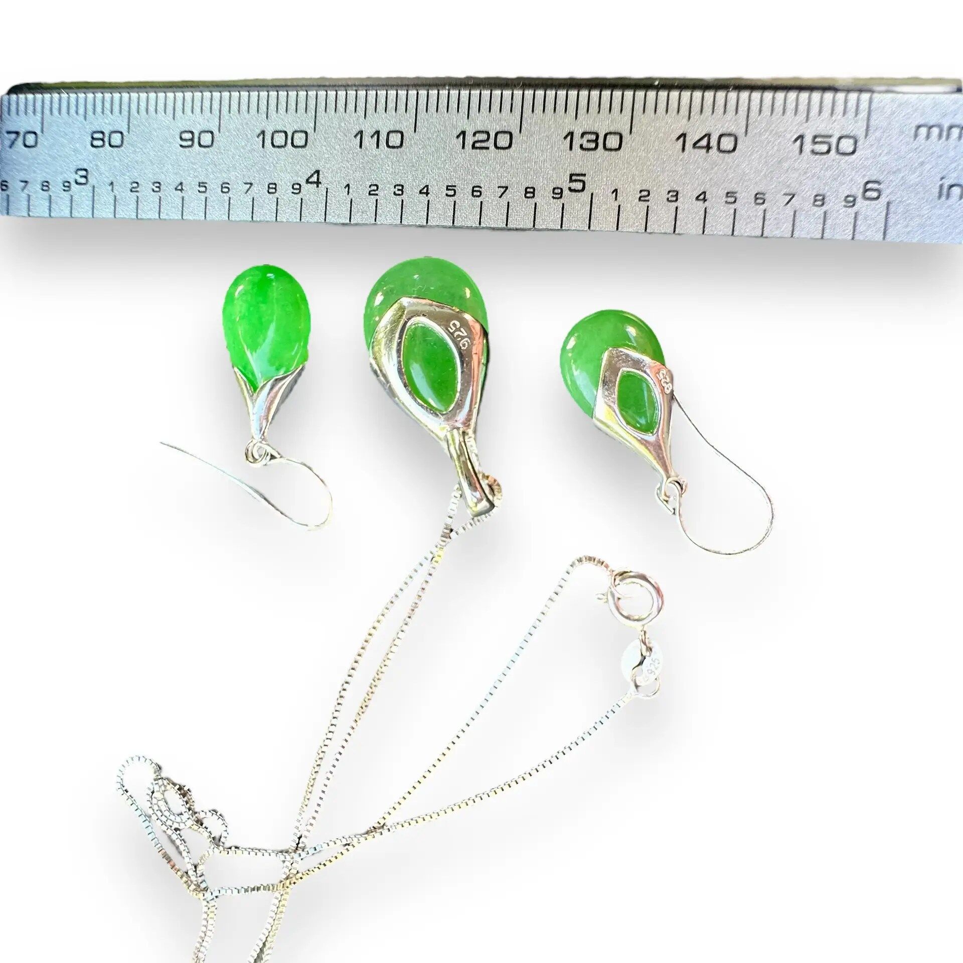 925 Silver Necklace Earrings Bracelet Set with Chrysoprase | Elegant Jewelry Set - Image 9