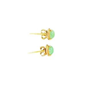 14K Apple Green Jade Yellow Gold Art Deco Stud Earrings