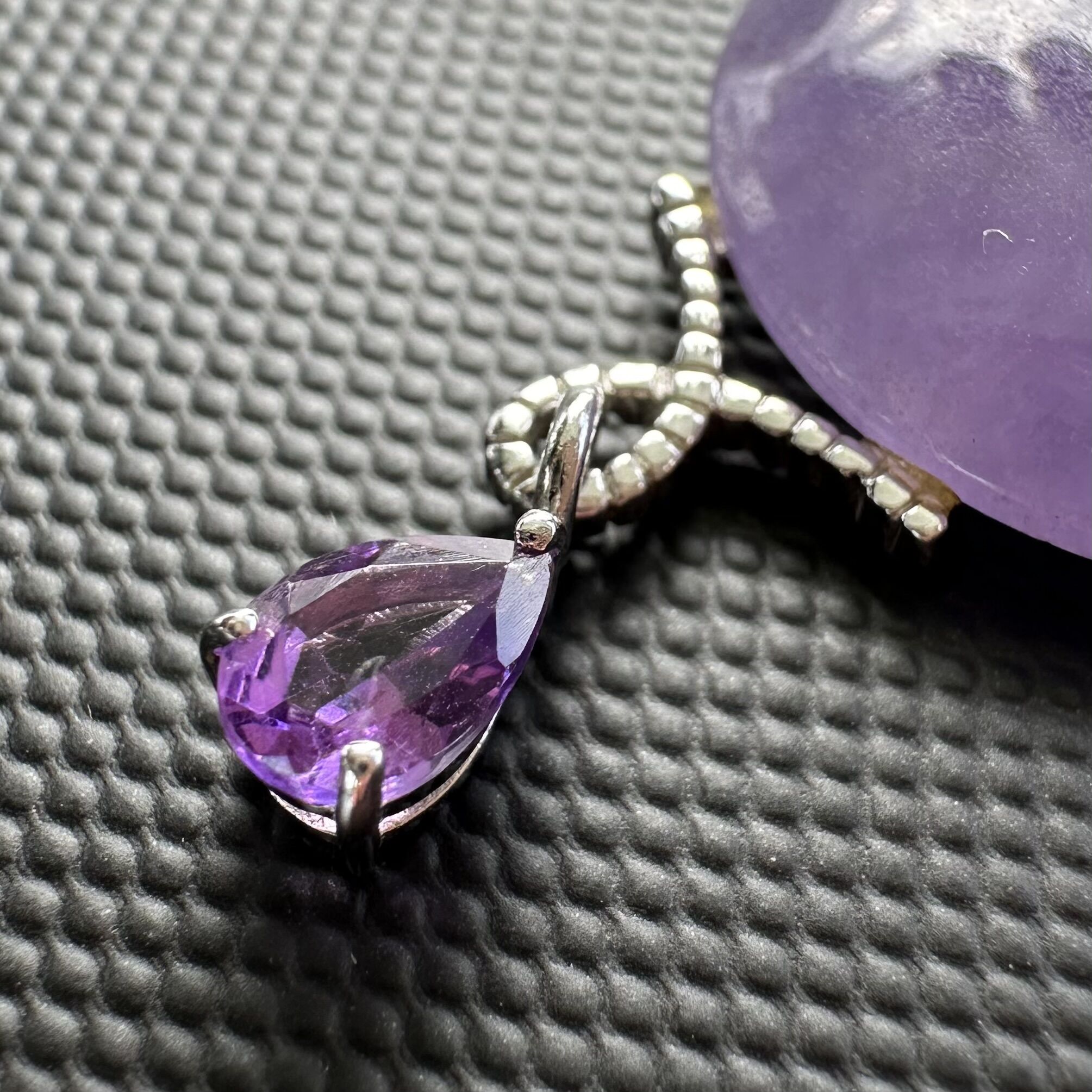 Vintage 14K Translucent Lavender Jade, Amethyst, and Citrine Pendant in White Gold - Image 4