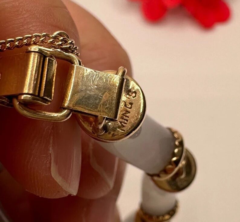 Ming Jewelry Hawaii 14k Gold Bracelet | White Jade Bracelet | Chain Linked Bracelet - Image 2