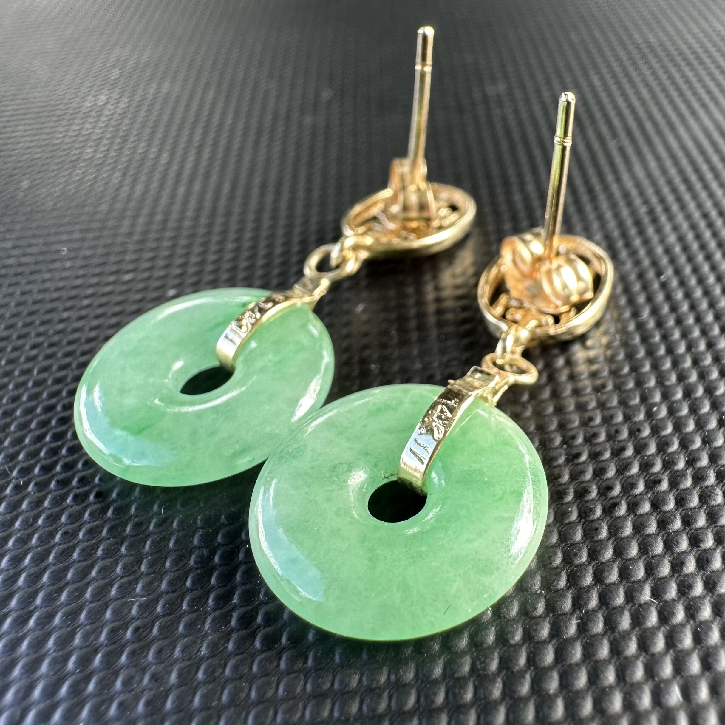 14K Yellow Gold Jade Disc Earrings | Apple Green Jade - Image 6