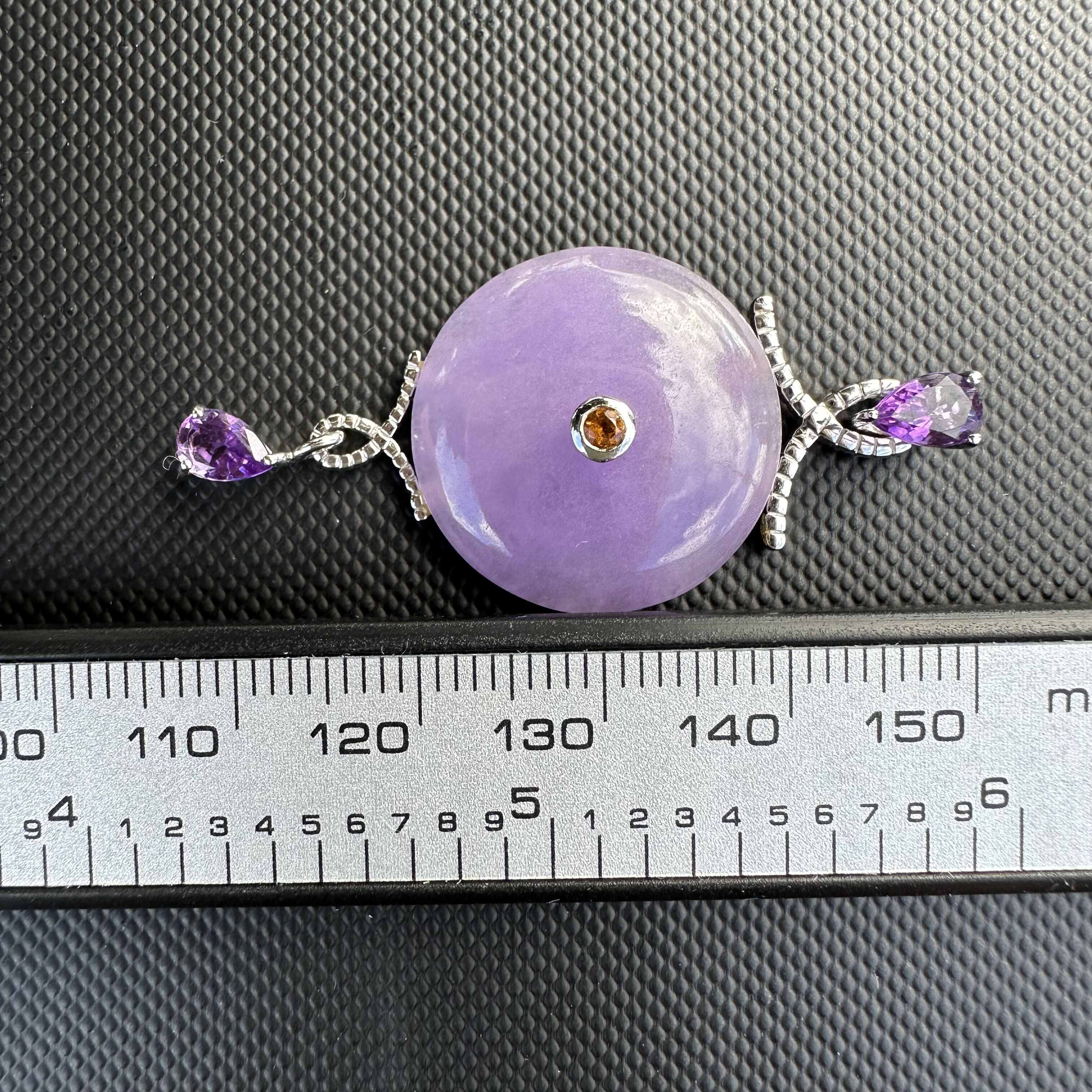 Vintage 14K Translucent Lavender Jade, Amethyst, and Citrine Pendant in White Gold - Image 6