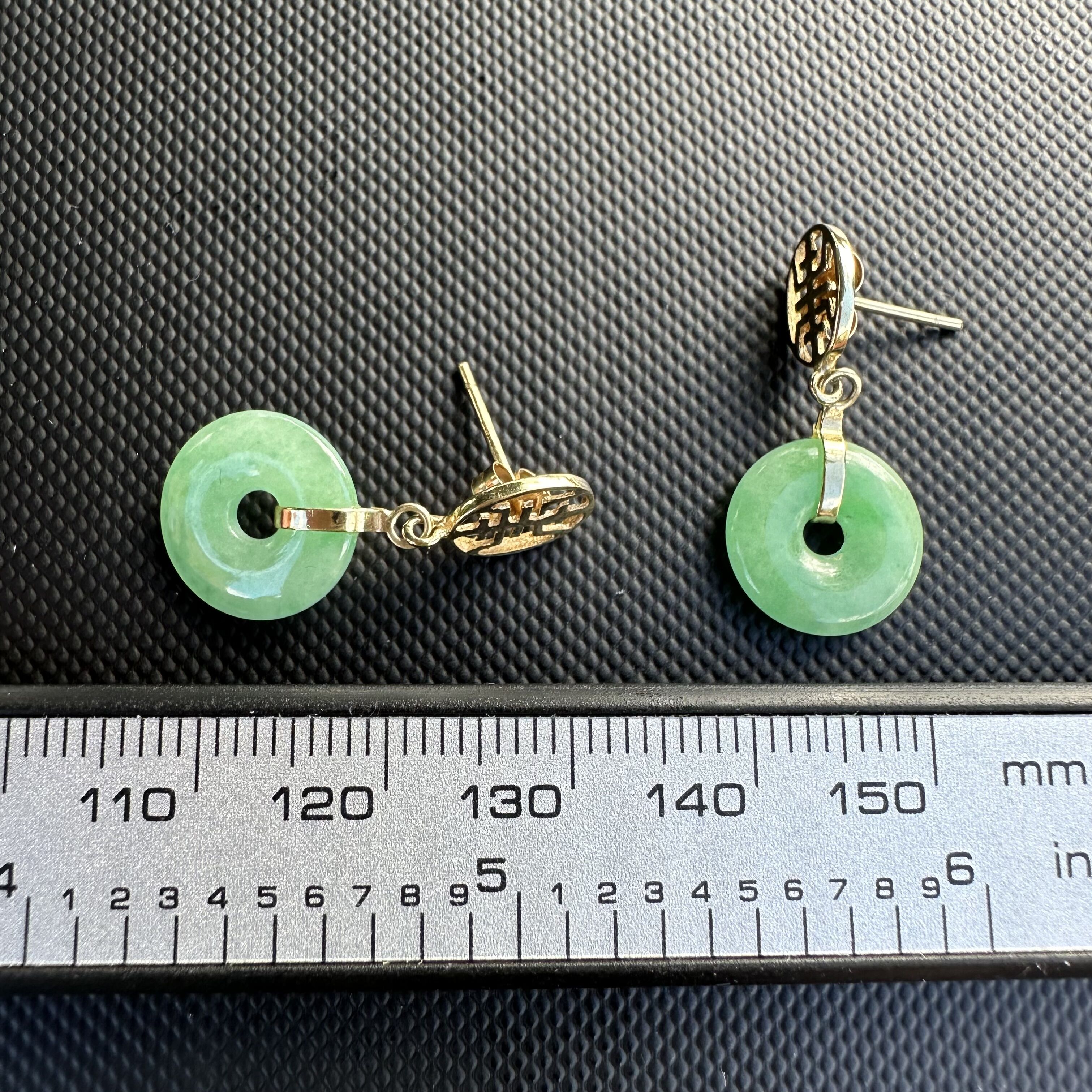 14K Yellow Gold Jade Disc Earrings | Apple Green Jade - Image 8
