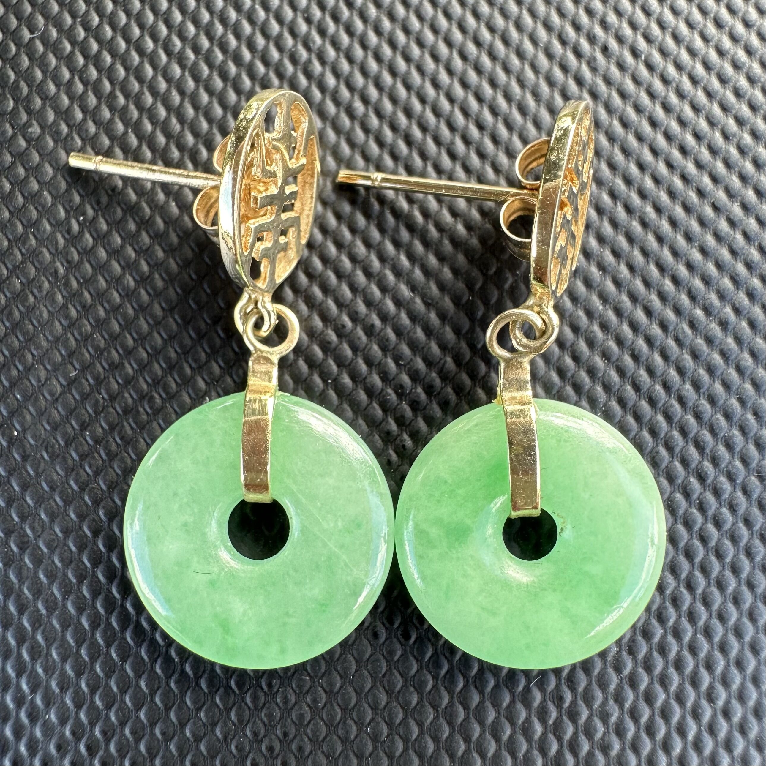 14K Yellow Gold Jade Disc Earrings | Apple Green Jade - Image 9