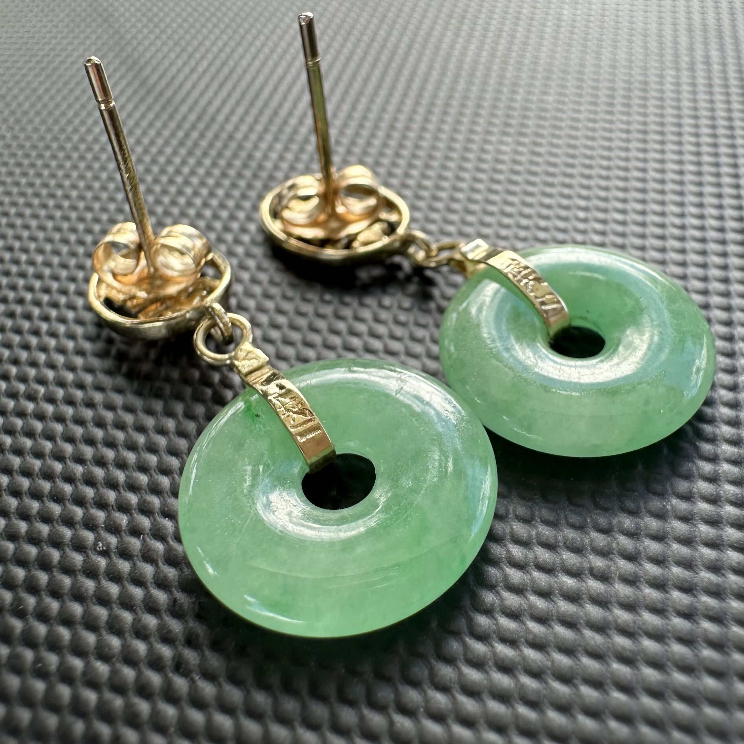 14K Yellow Gold Jade Disc Earrings | Apple Green Jade - Image 4