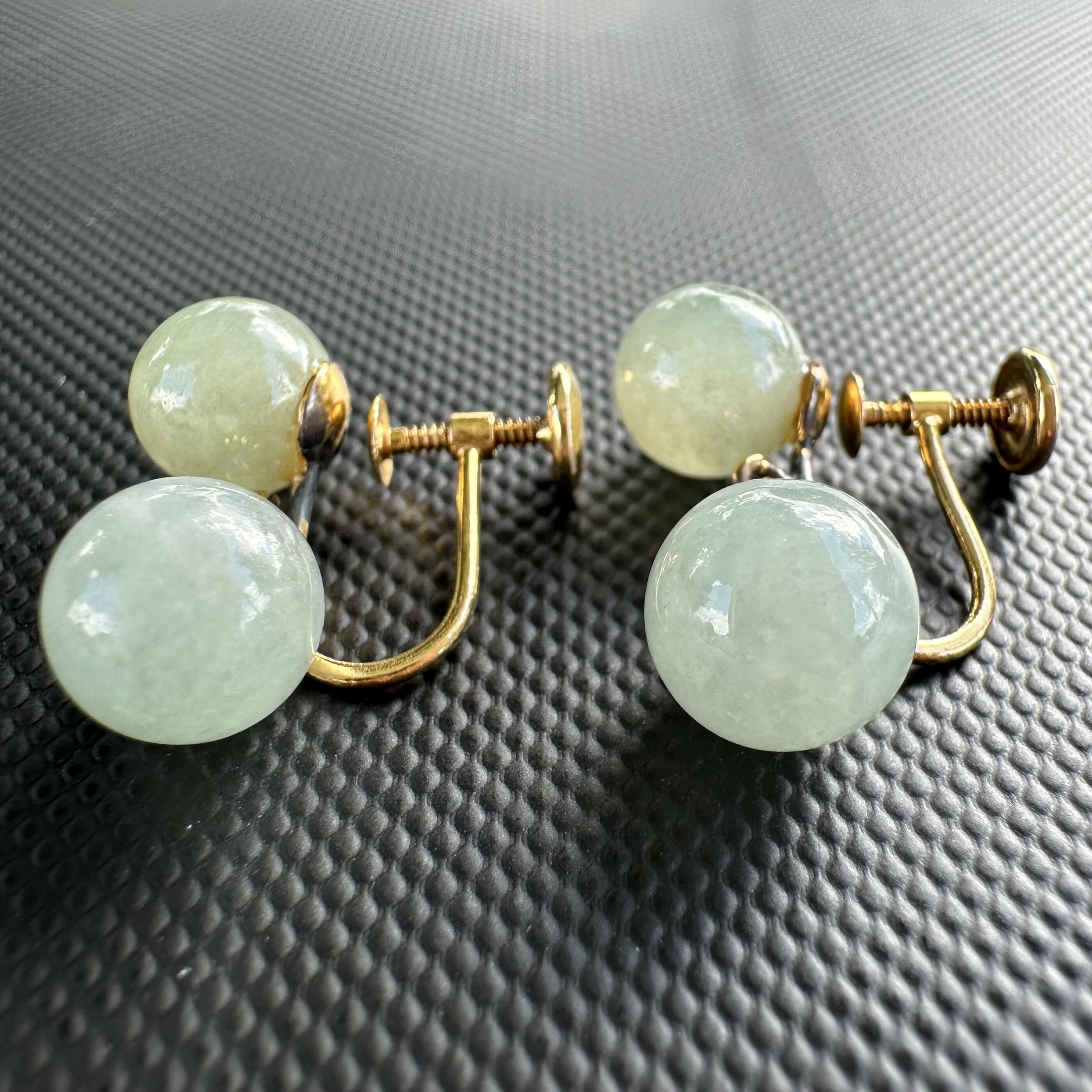 14K Yellow Gold & Jade Screw-Back Ball Drop Earrings | Light Green Jade
