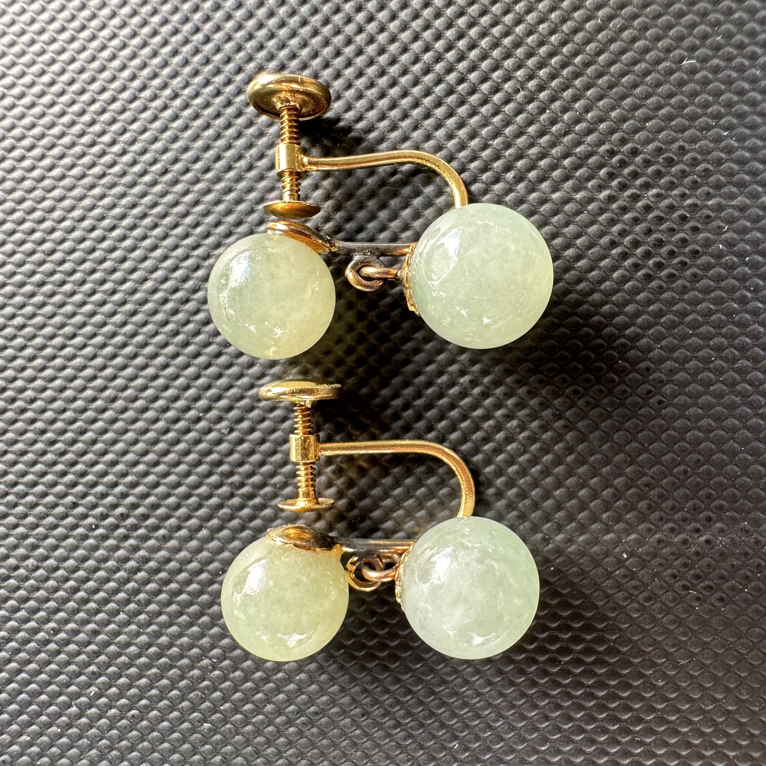 14K Yellow Gold & Jade Screw-Back Ball Drop Earrings | Light Green Jade - Image 4