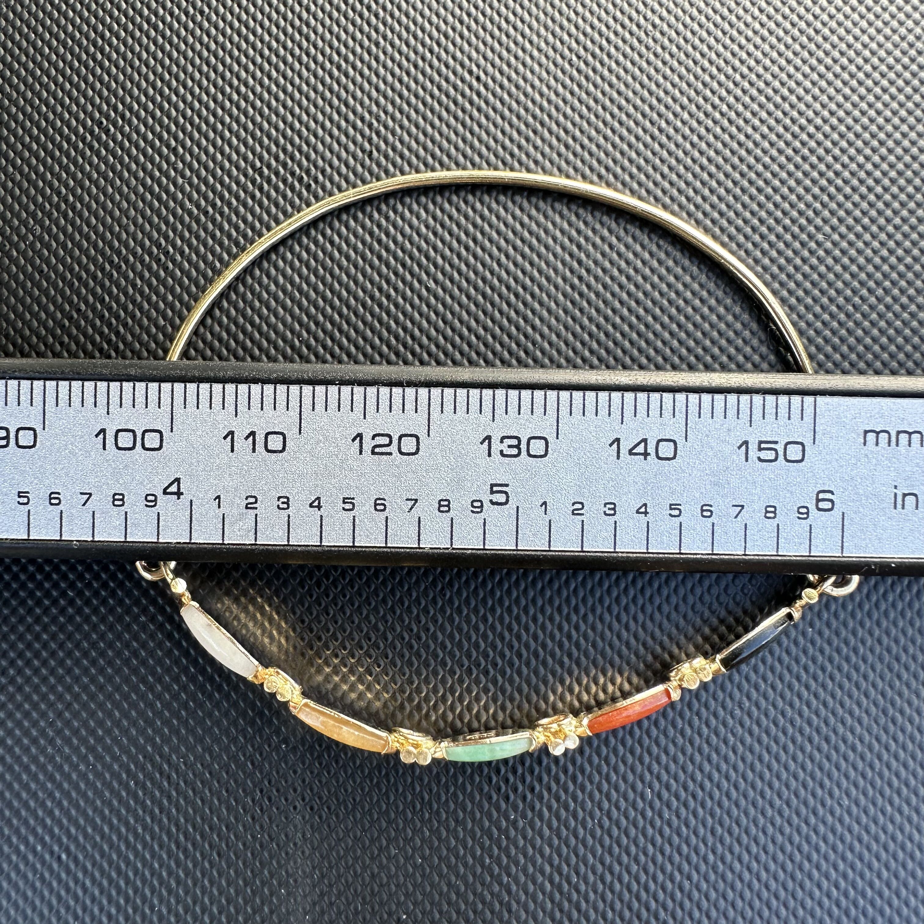 14k Yellow Gold & Marquise Cut Multi-Color Jade Hook Bangle Bracelet - Image 3