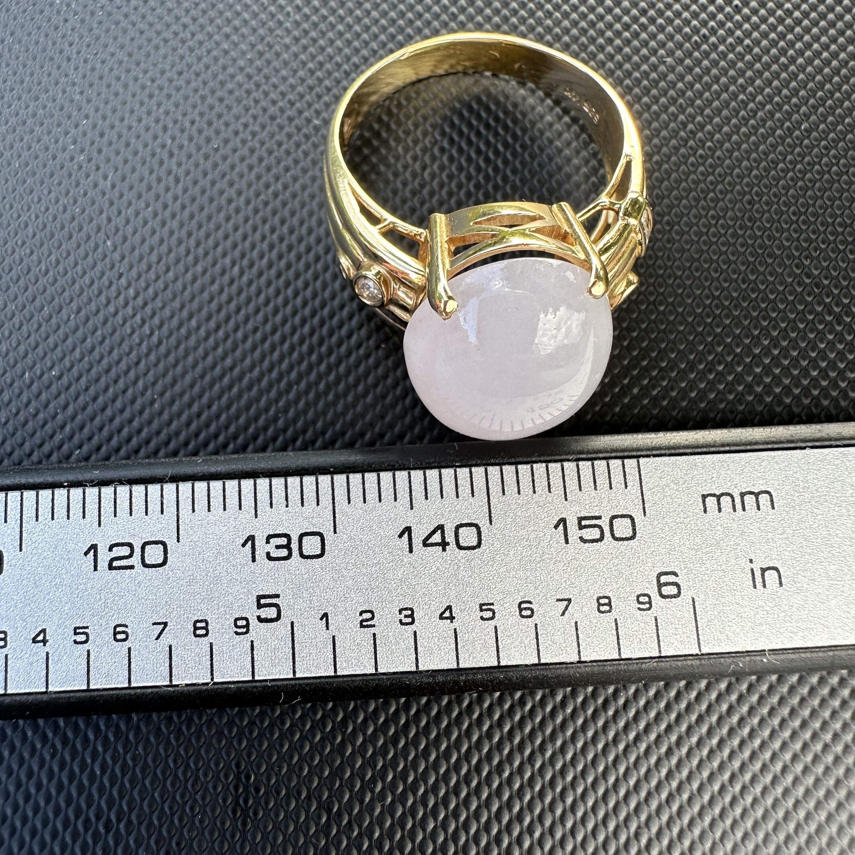 Vintage Light Lavender Jade Ring | Diamond Accent | 14K Yellow Gold - Image 9