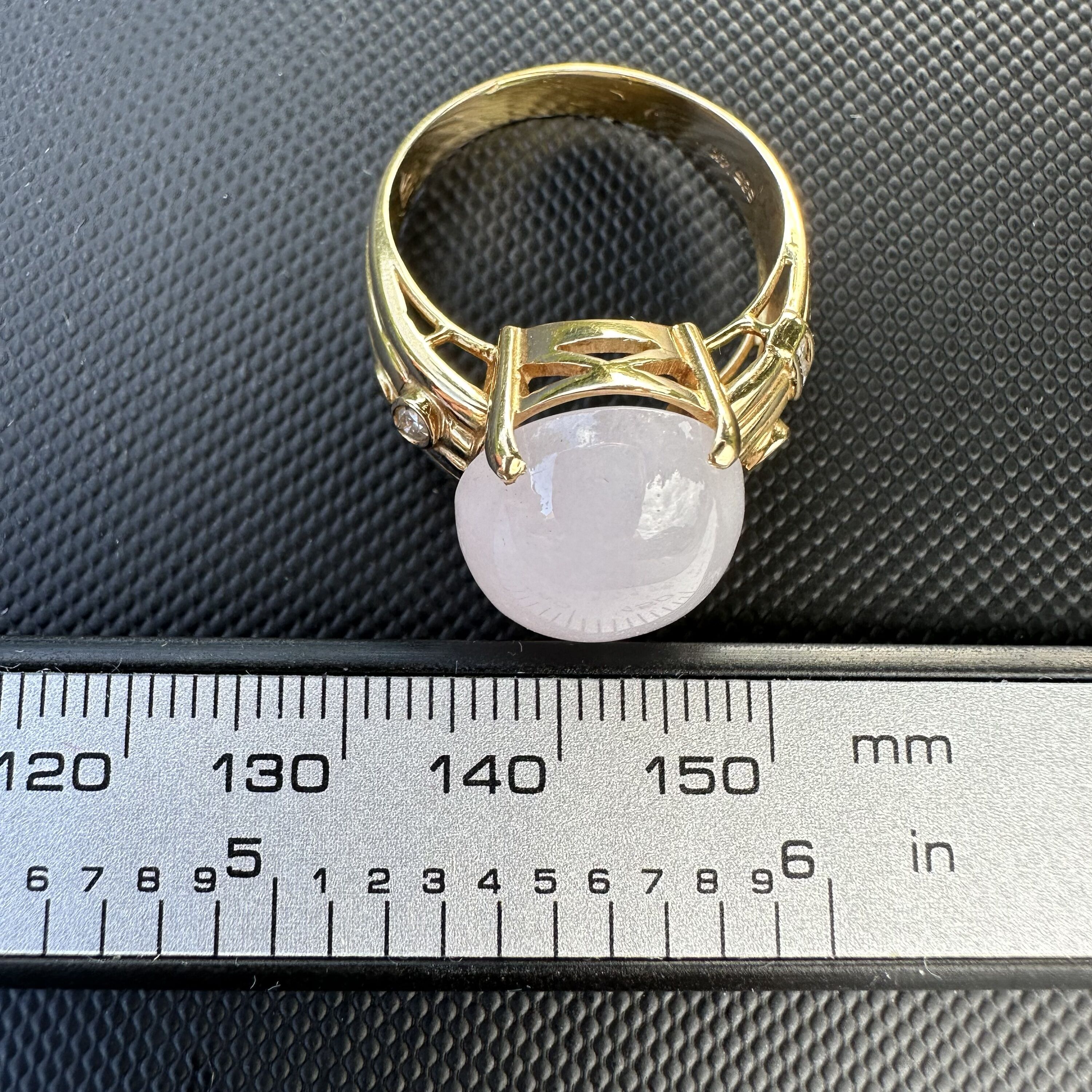 Vintage Light Lavender Jade Ring | Diamond Accent | 14K Yellow Gold - Image 7