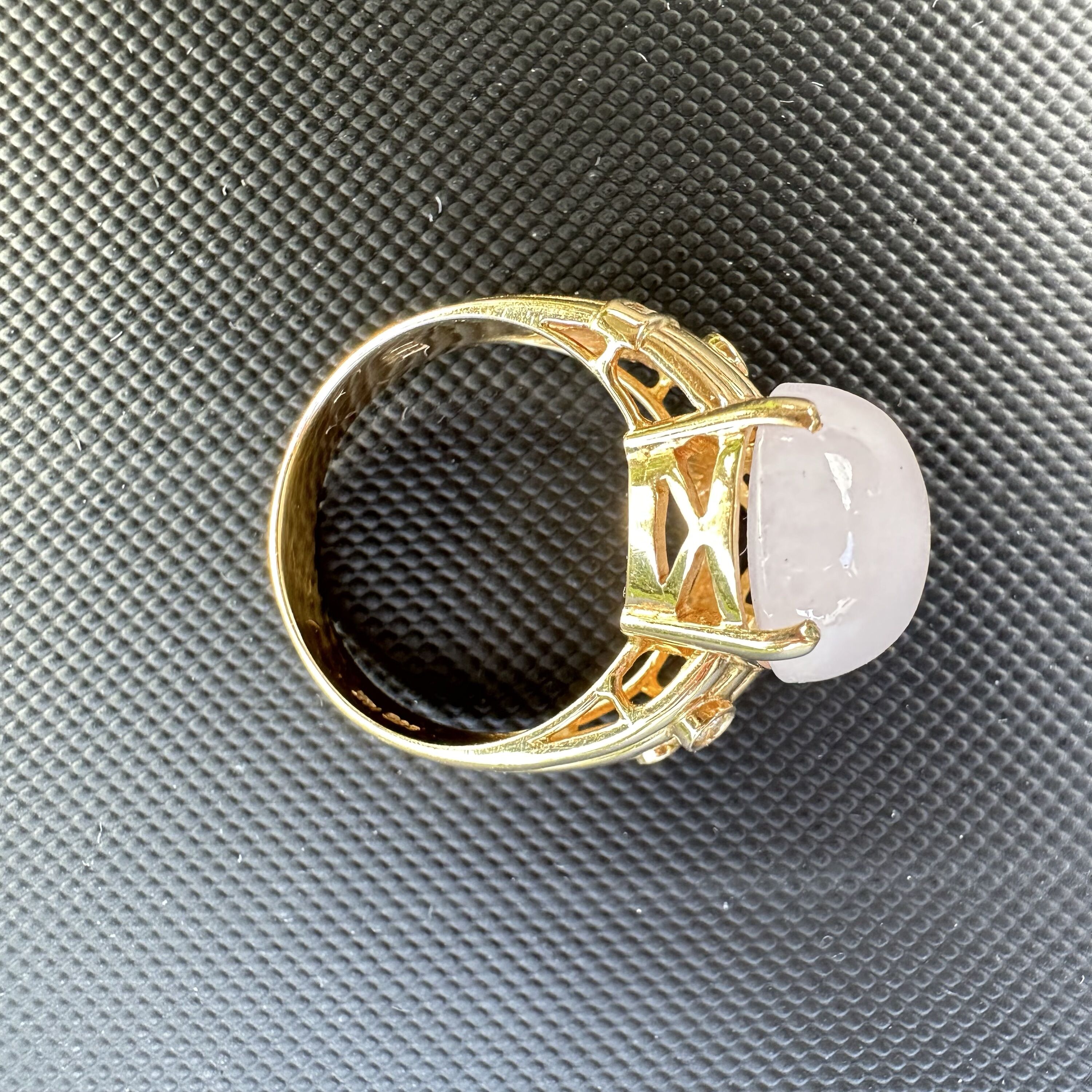 Vintage Light Lavender Jade Ring | Diamond Accent | 14K Yellow Gold - Image 6