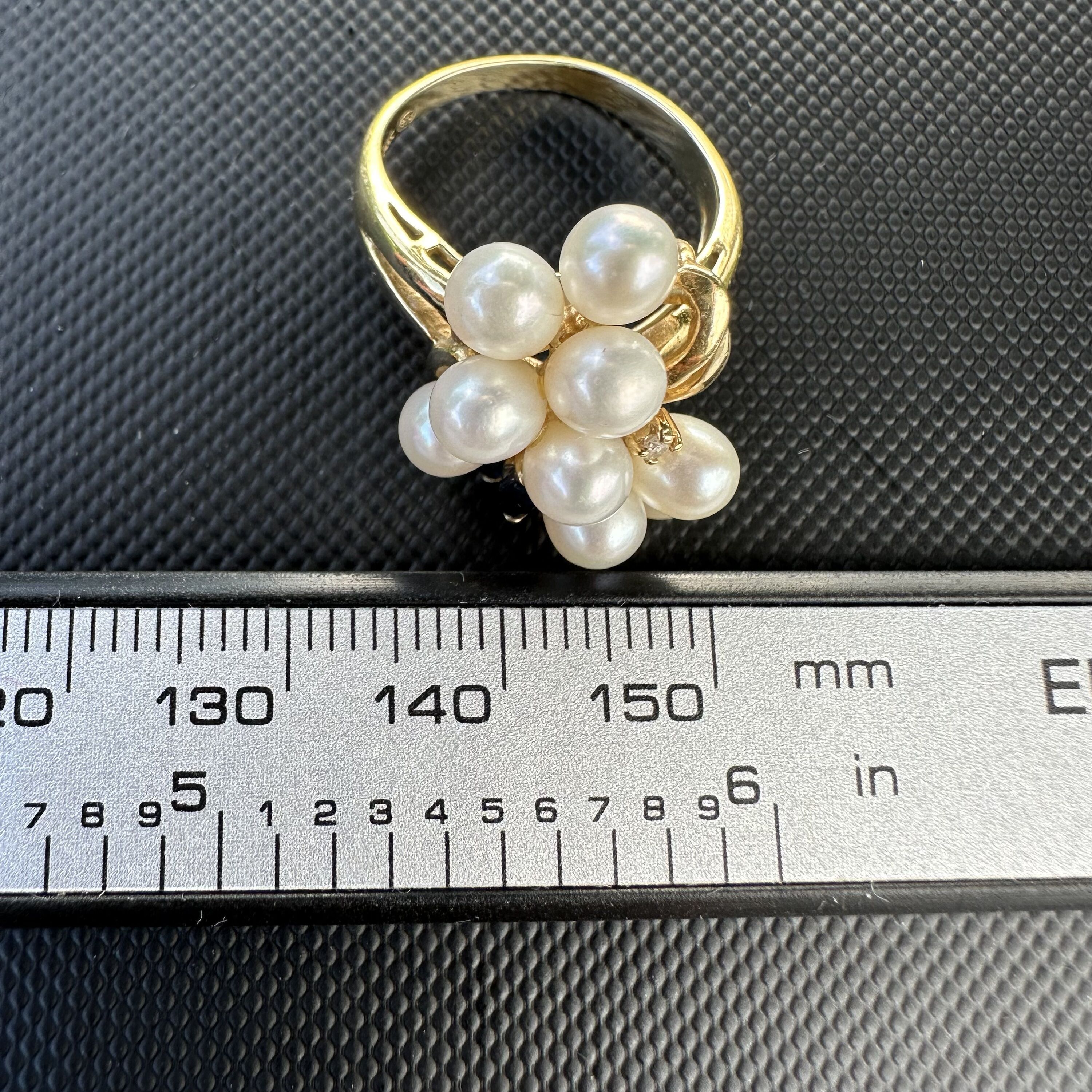 ON SALE 14K Gold Sapphire Diamond Accent & Pearl Cluster Ring US 6.5 - Image 6