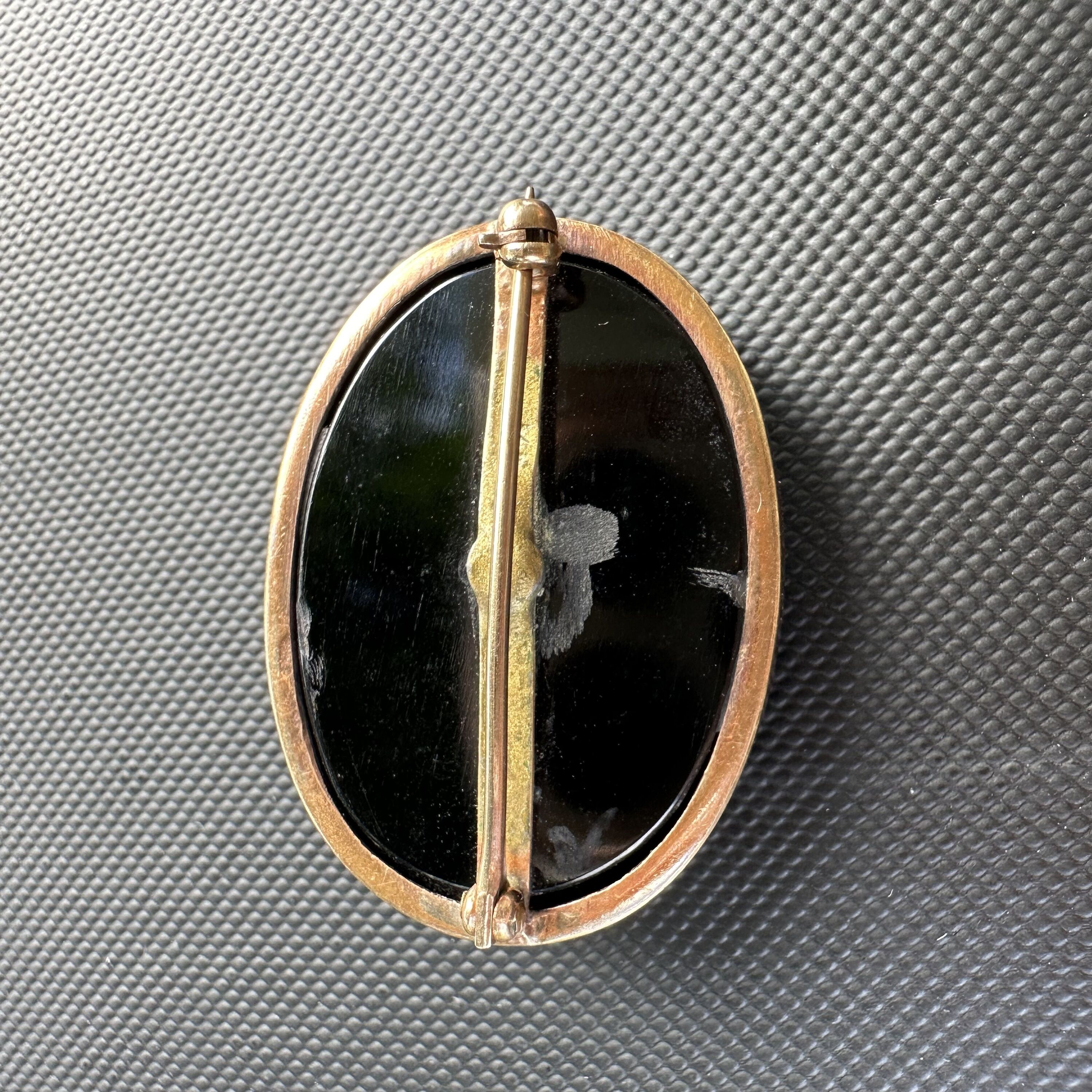 Vintage Black Onyx Seed Pearl Mourning Brooch | Marked 14K - Image 7