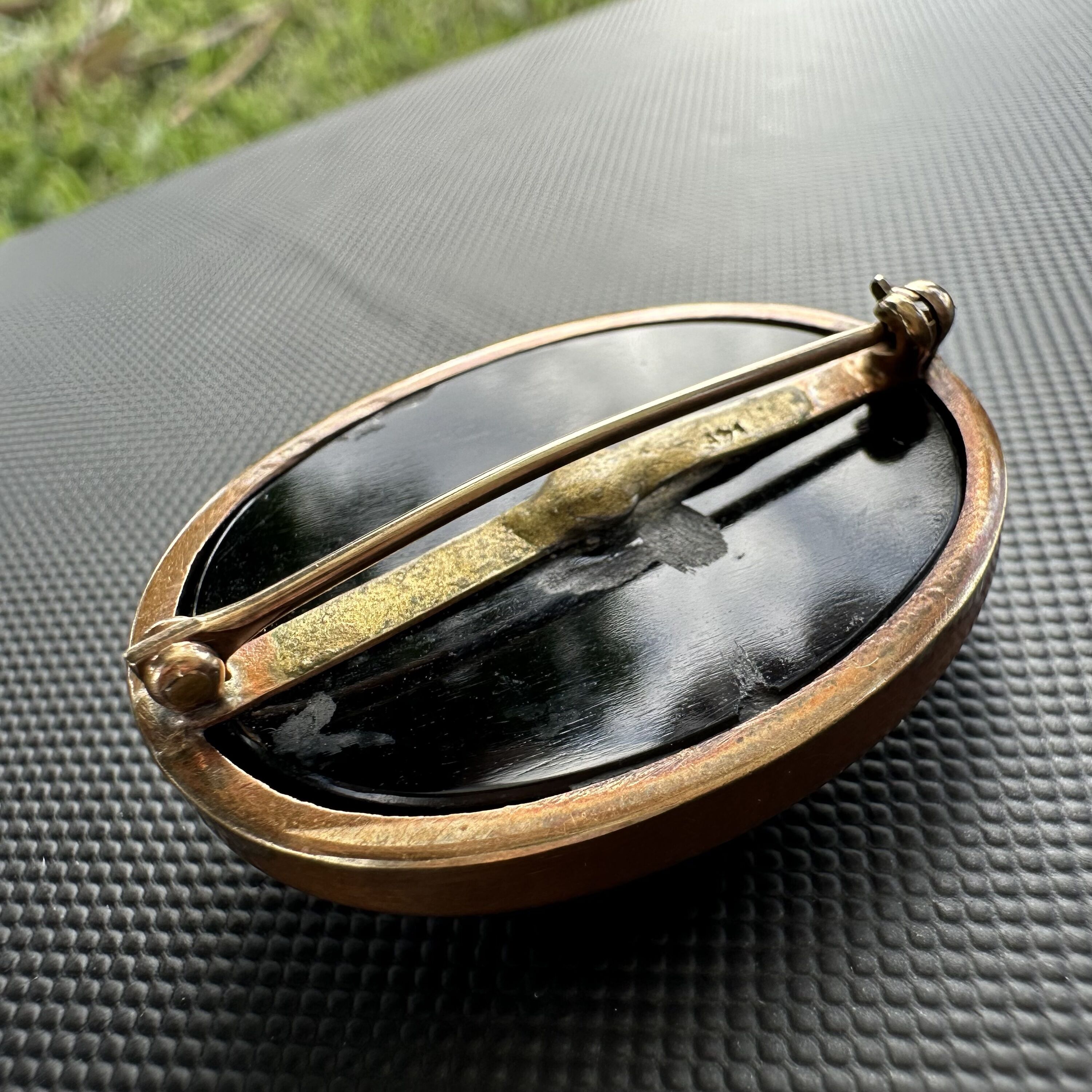 Vintage Black Onyx Seed Pearl Mourning Brooch | Marked 14K - Image 8