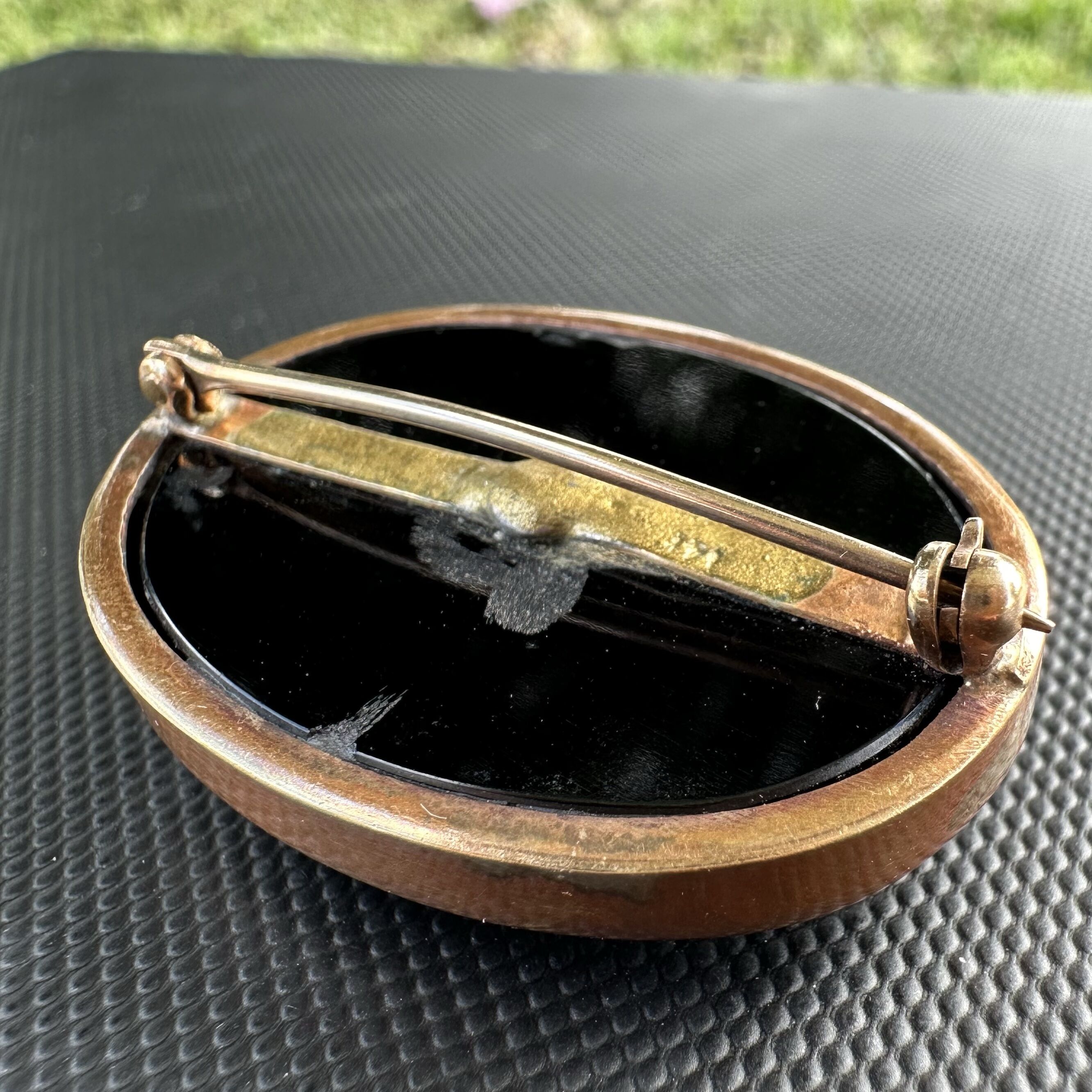 Vintage Black Onyx Seed Pearl Mourning Brooch | Marked 14K - Image 10